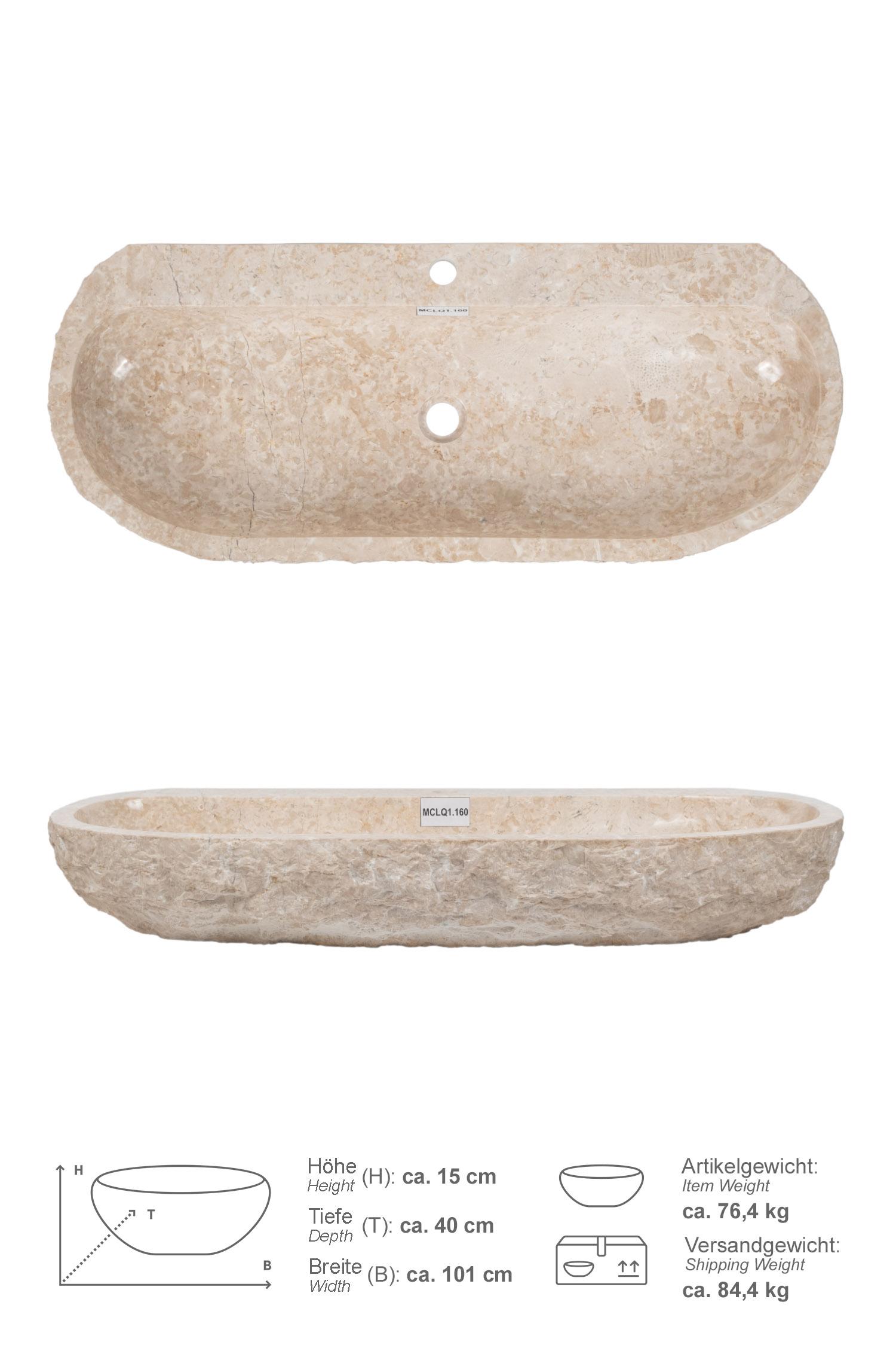 Erosi Marmor Waschbecken creme mit Hahnloch 100 cm
MCLQ1.160