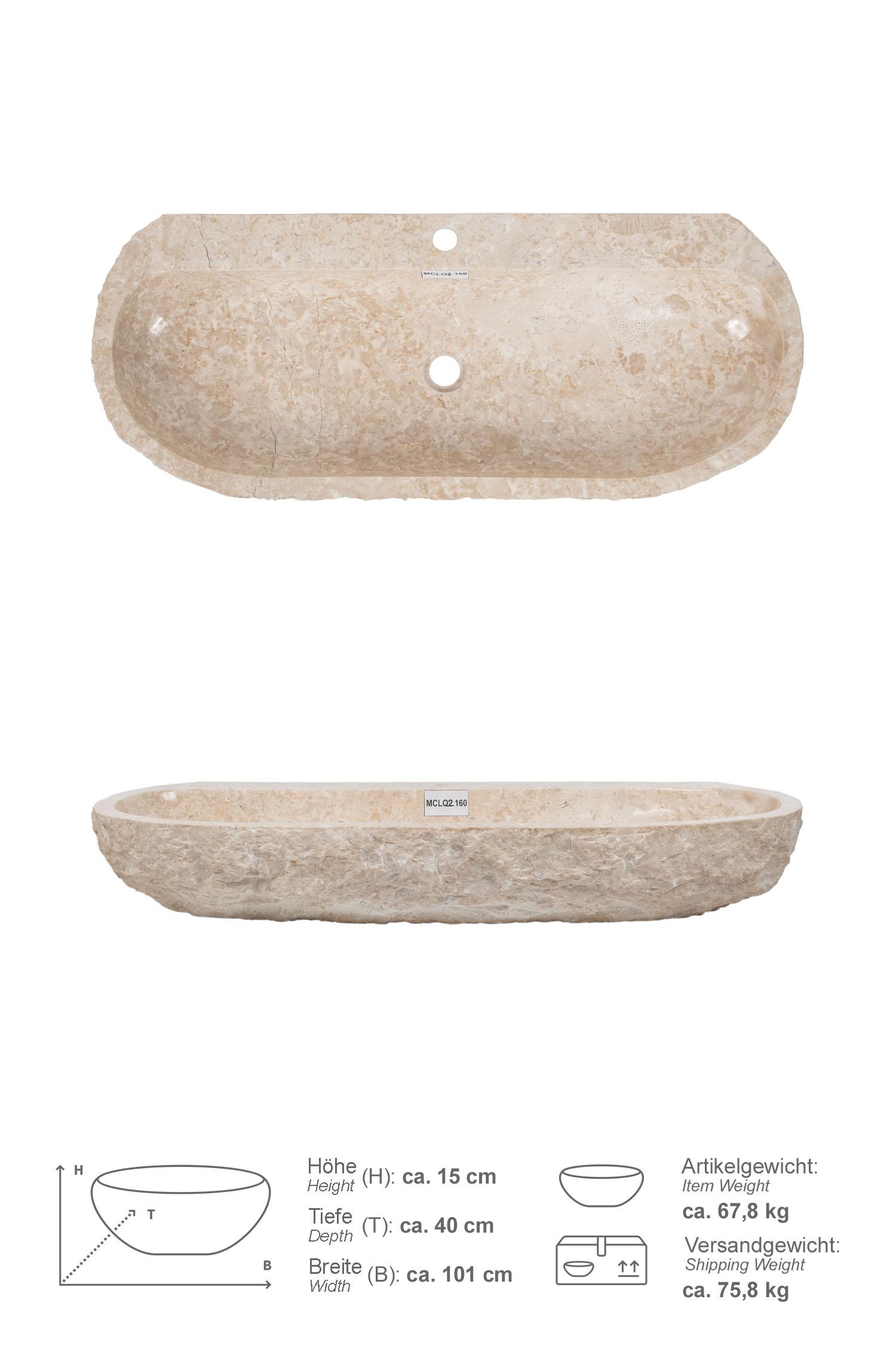 Erosi Marmor Waschbecken creme mit Hahnloch 100 cm
MCLQ2.160