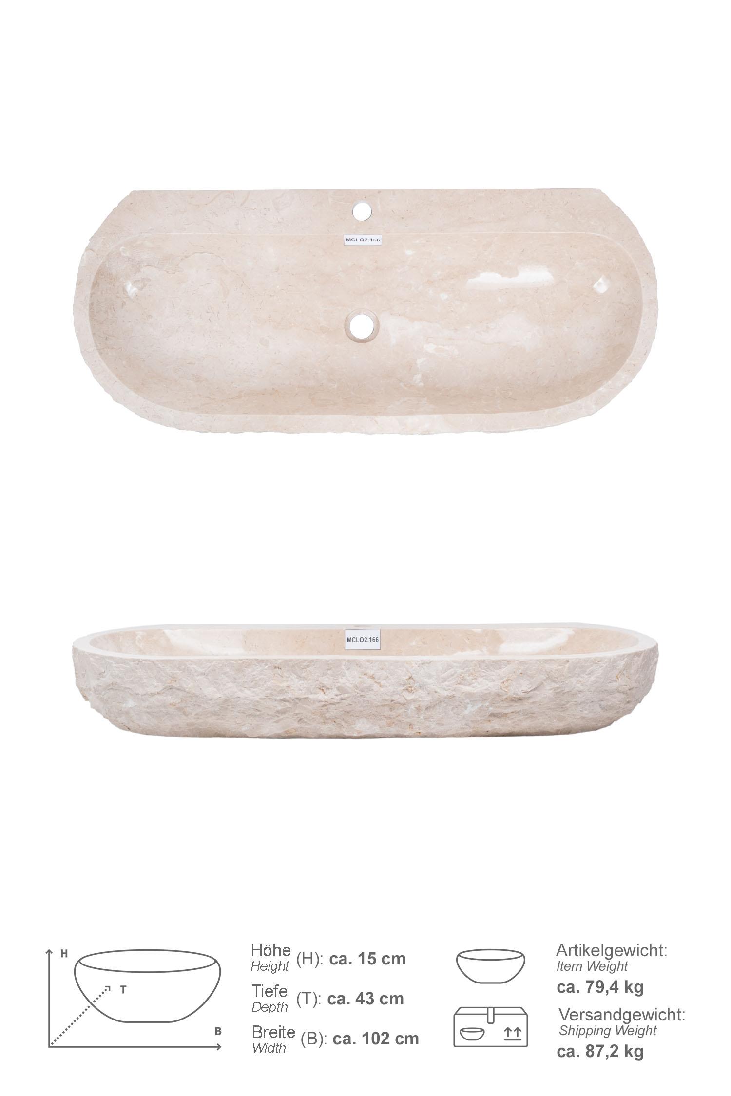 Erosi Marmor Waschbecken creme mit Hahnloch 100 cm
MCLQ2.166
