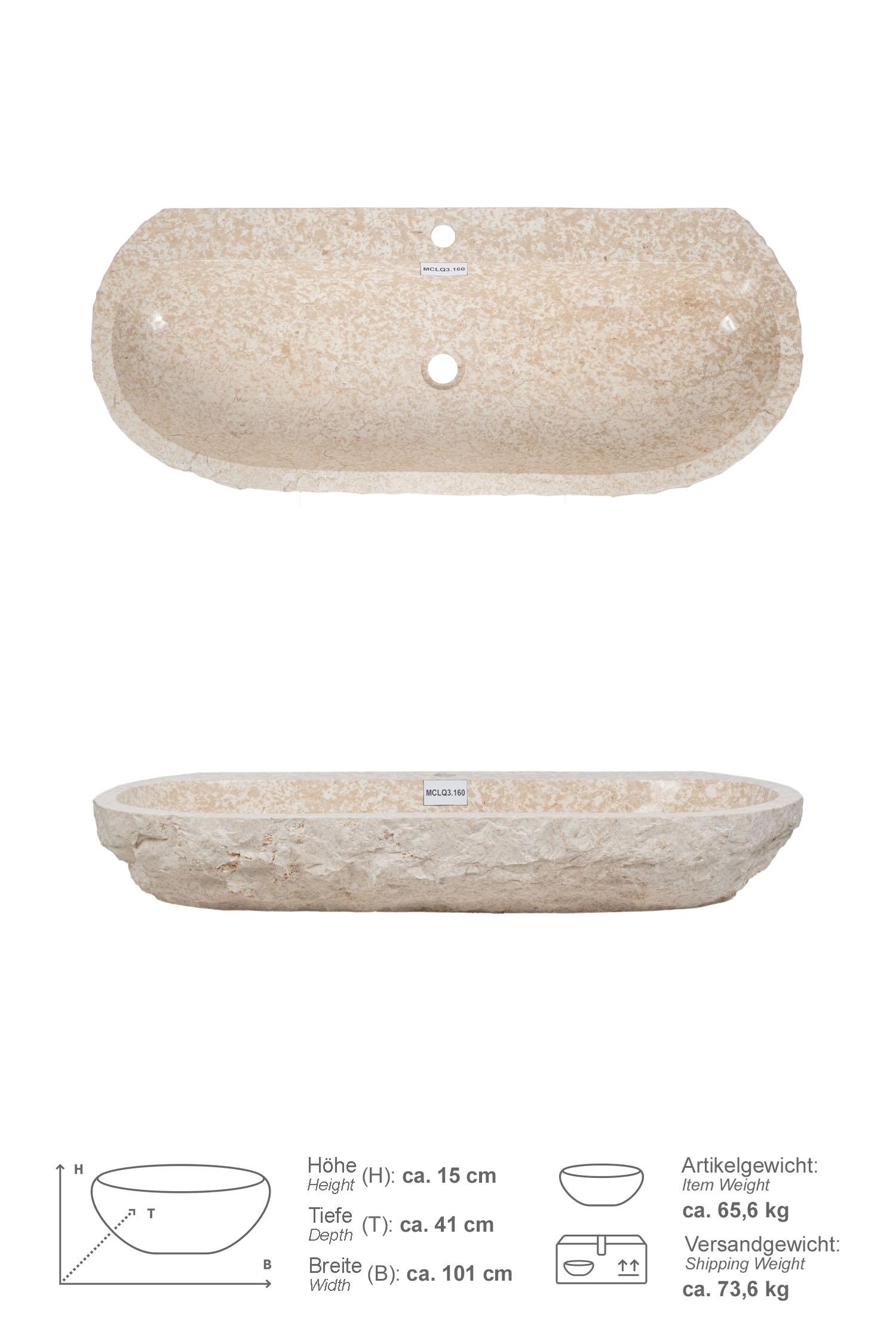 Erosi Marmor Waschbecken creme mit Hahnloch 100 cm
MCLQ3.160