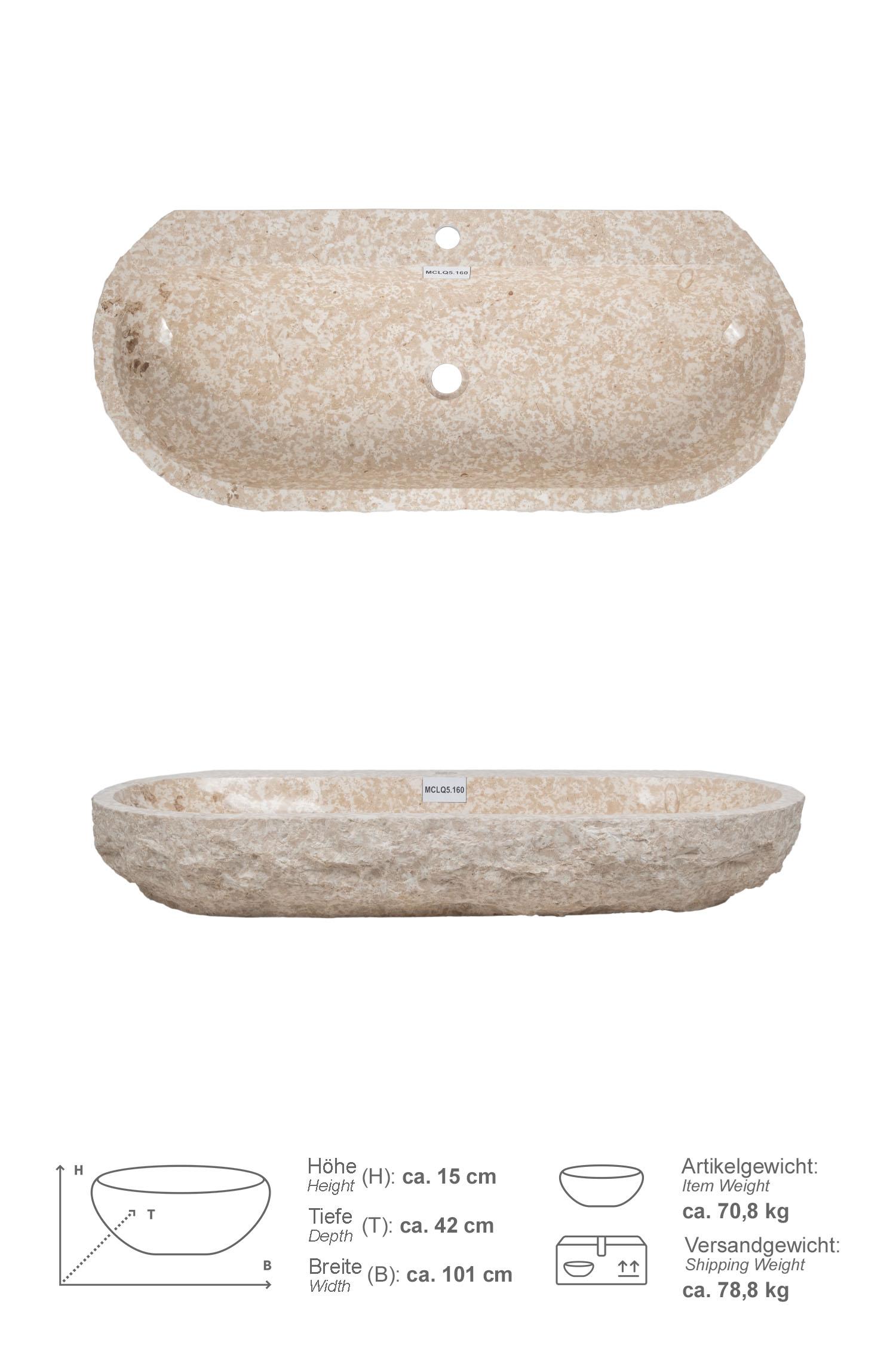 Erosi Marmor Waschbecken creme mit Hahnloch 100 cm
MCLQ5.160