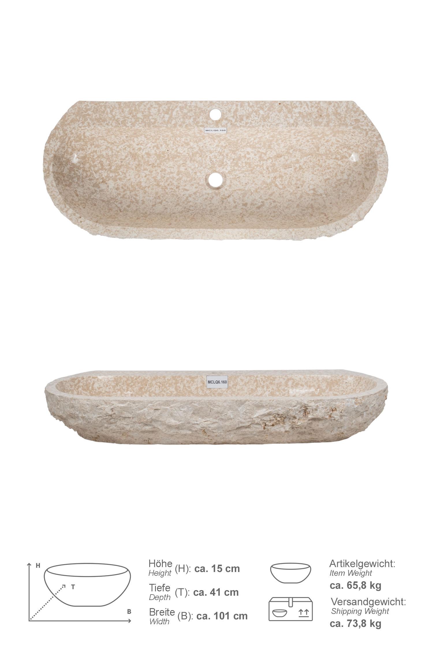 Erosi Marmor Waschbecken creme mit Hahnloch 100 cm
MCLQ6.160