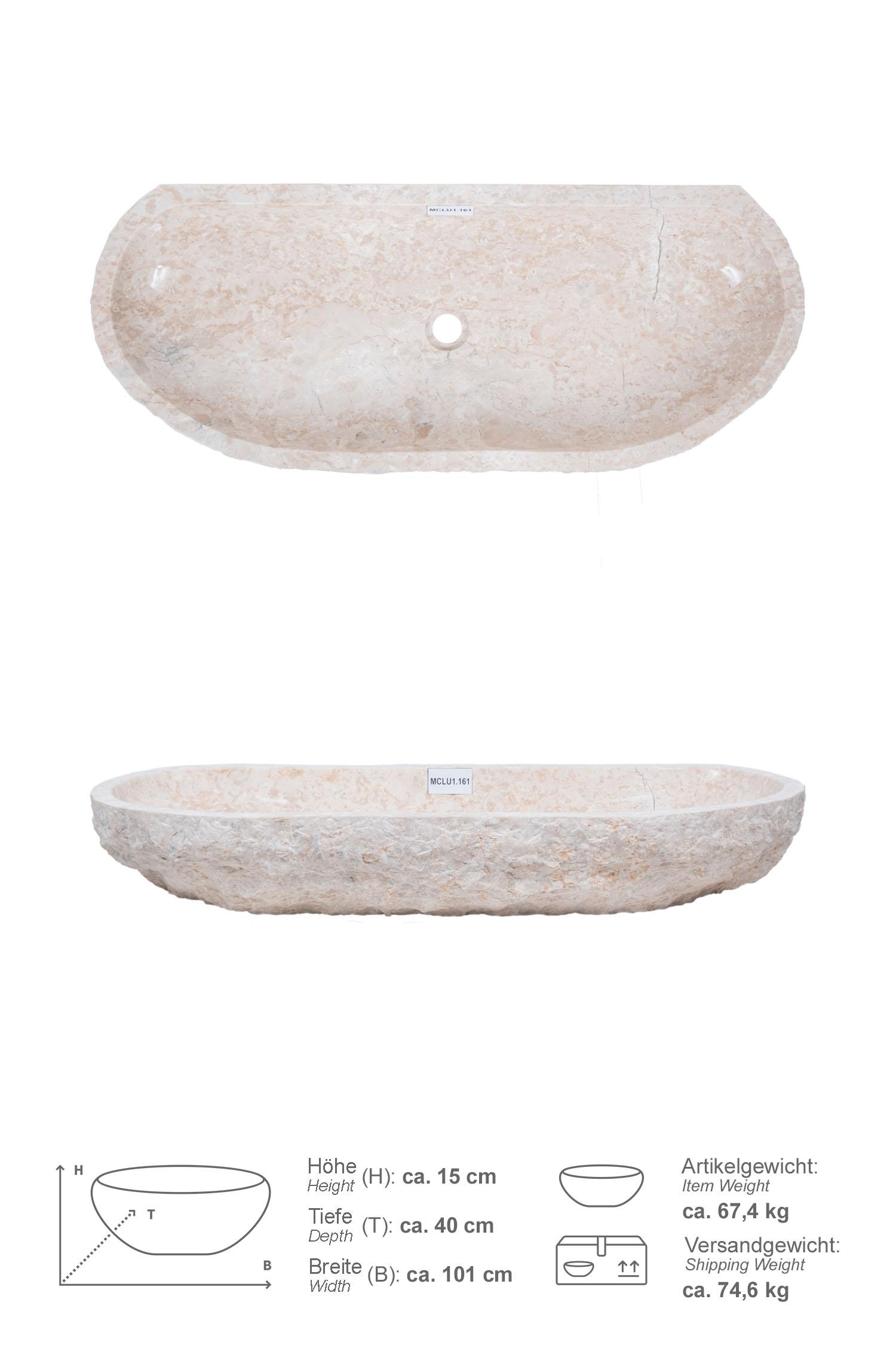 Erosi Marmor Waschbecken creme mit gerader Rückwand 100 cm
MCLU1.161