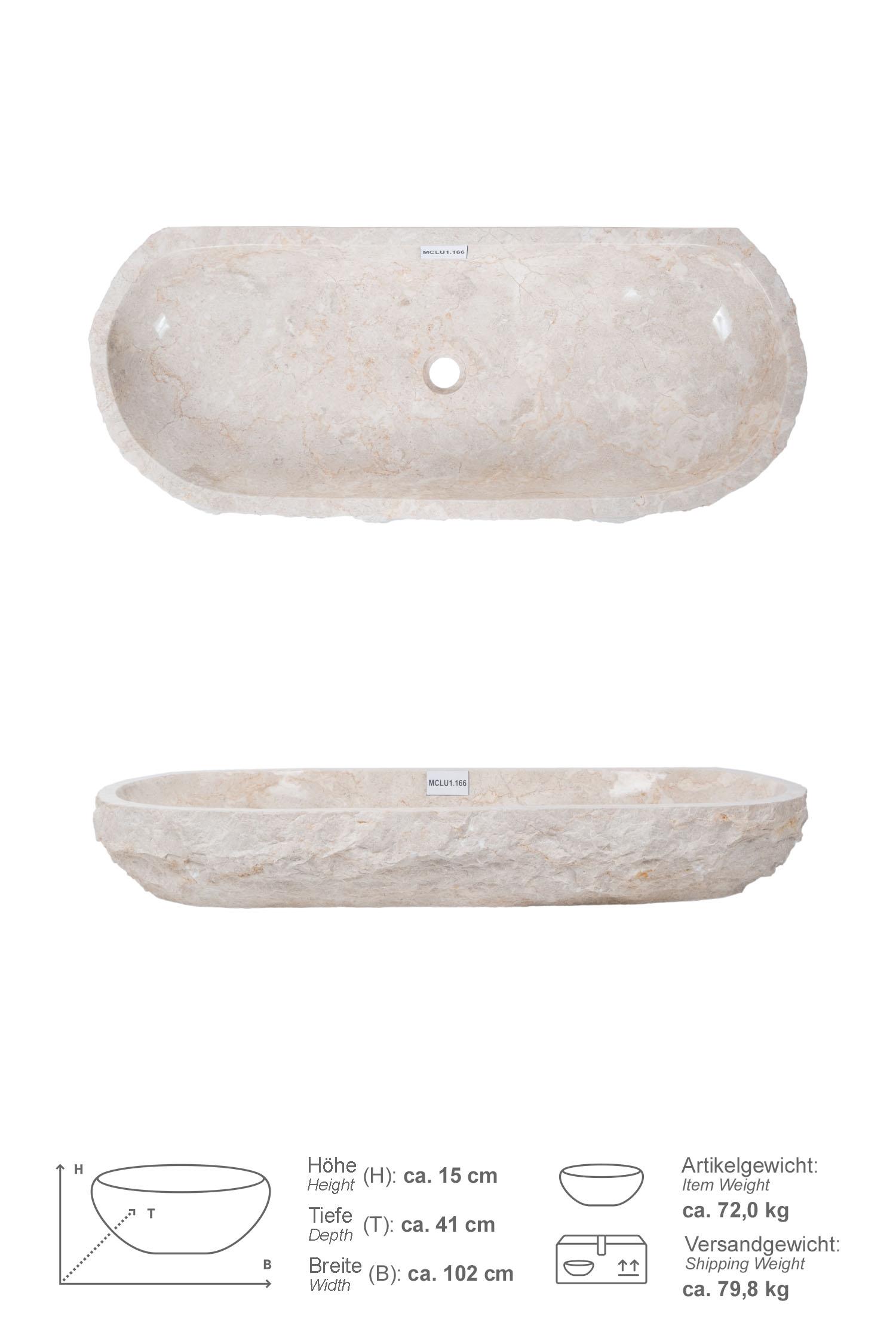 Erosi Marmor Waschbecken creme mit gerader Rückwand 100 cm
MCLU1.166