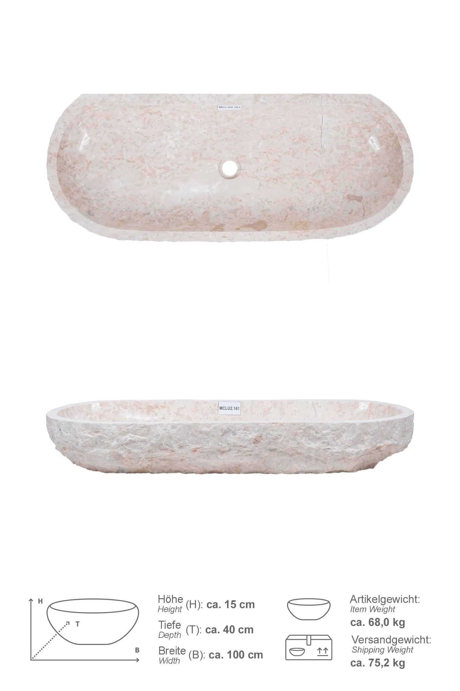 Erosi Marmor Waschbecken creme mit gerader Rückwand 100 cm
MCLU2.161