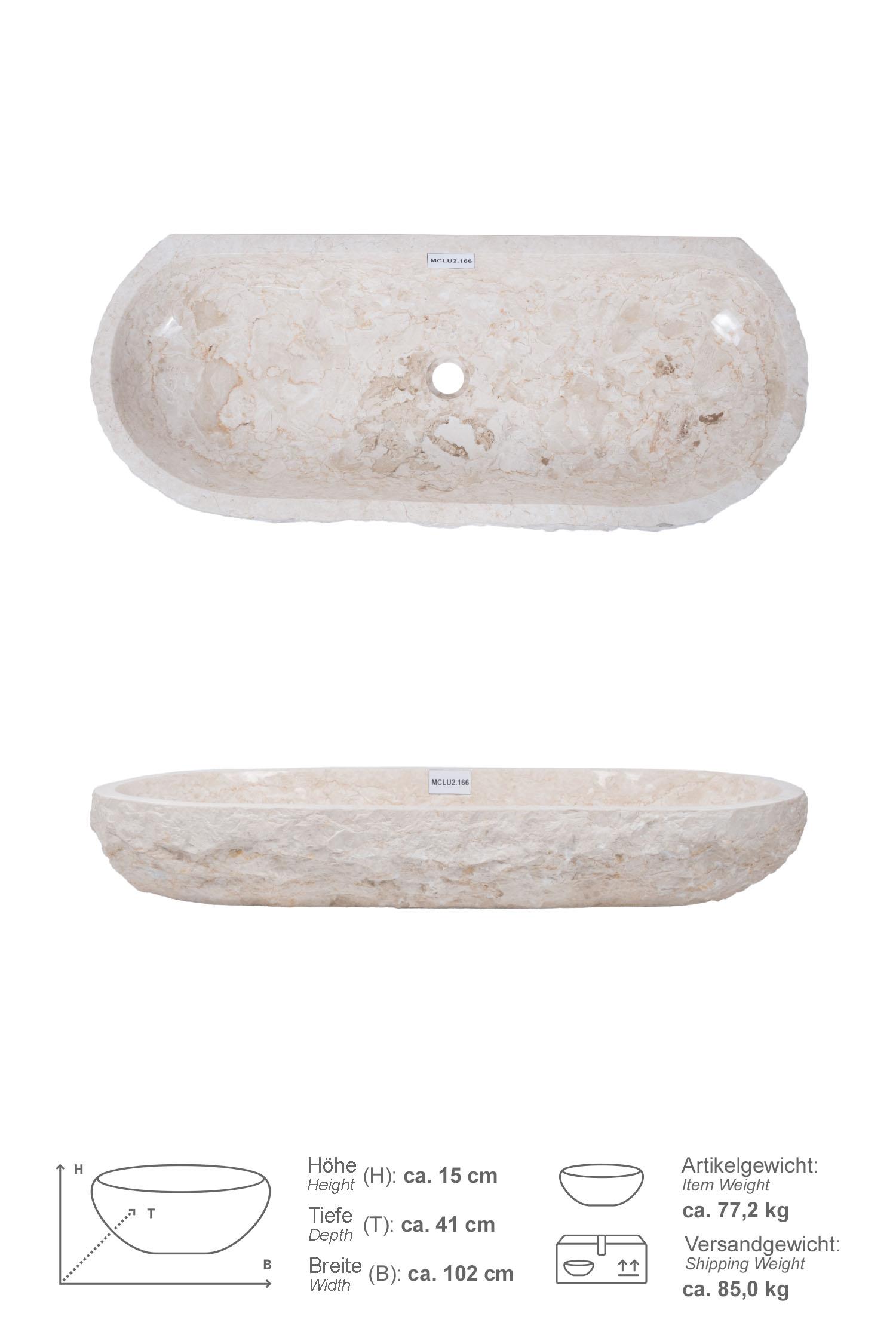 Erosi Marmor Waschbecken creme mit gerader Rückwand 100 cm
MCLU2.166