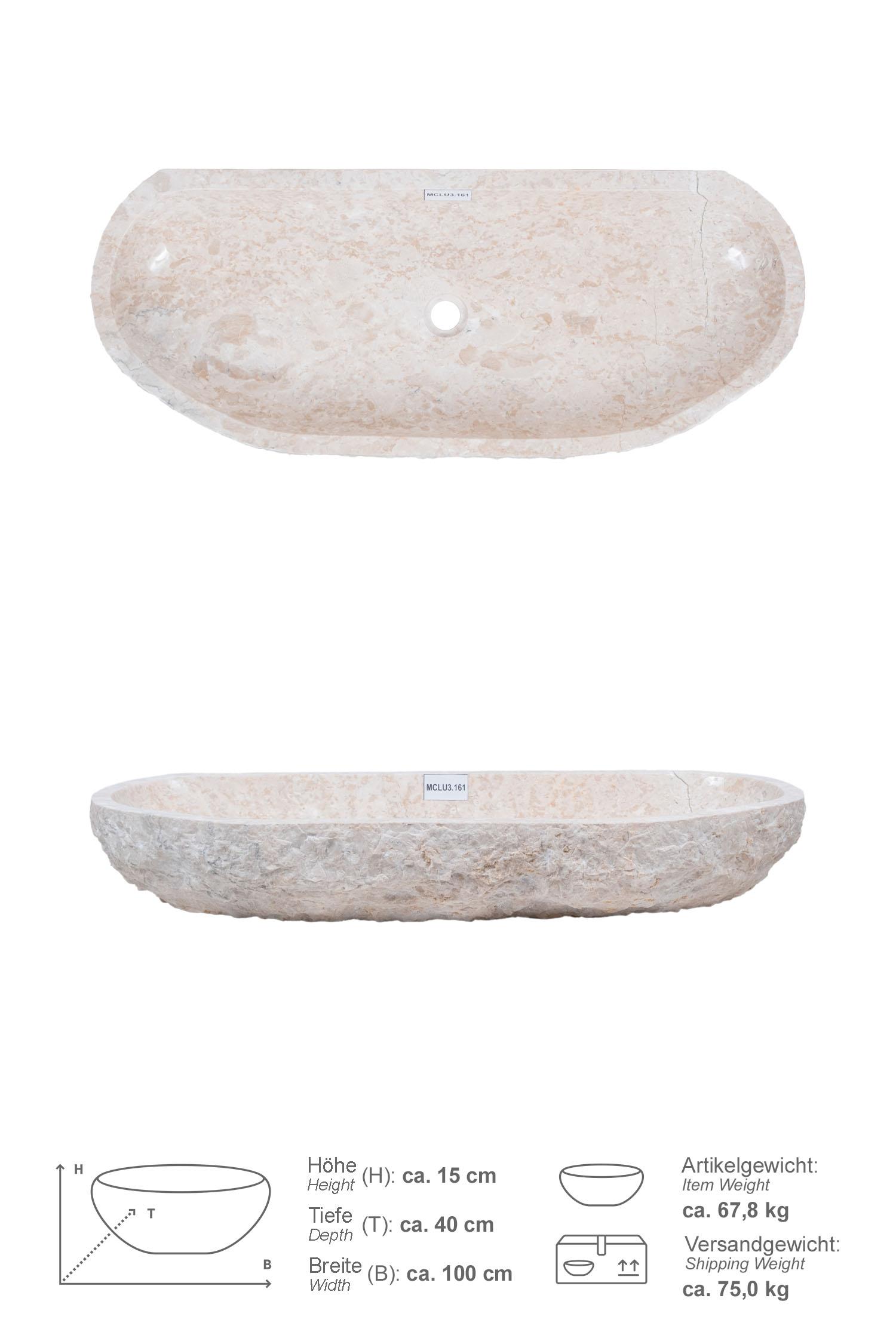 Erosi Marmor Waschbecken creme mit gerader Rückwand 100 cm
MCLU3.161