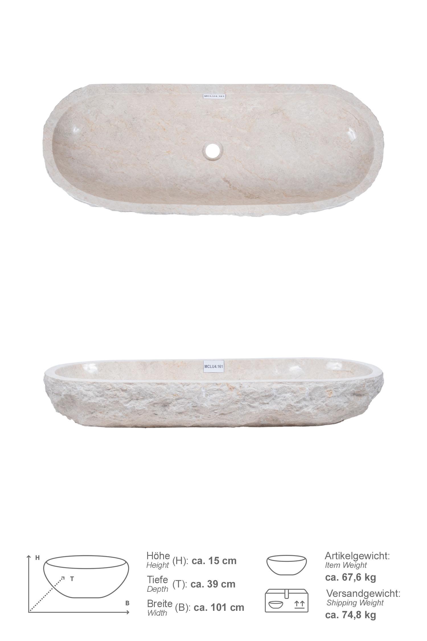 Erosi Marmor Waschbecken creme mit gerader Rückwand 100 cm
MCLU4.161