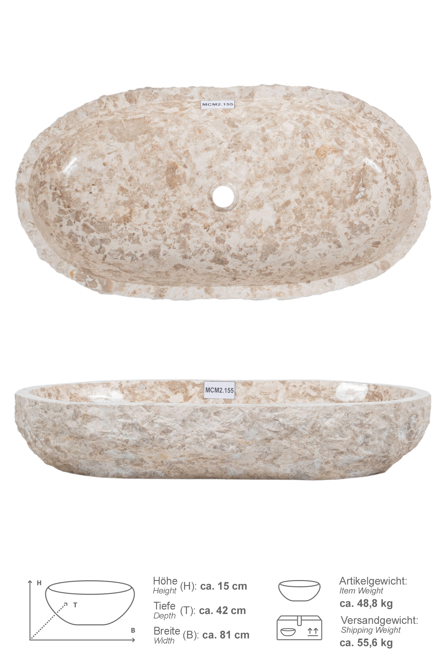 Erosi Marmor Waschbecken creme 80 cm
MCM2.155