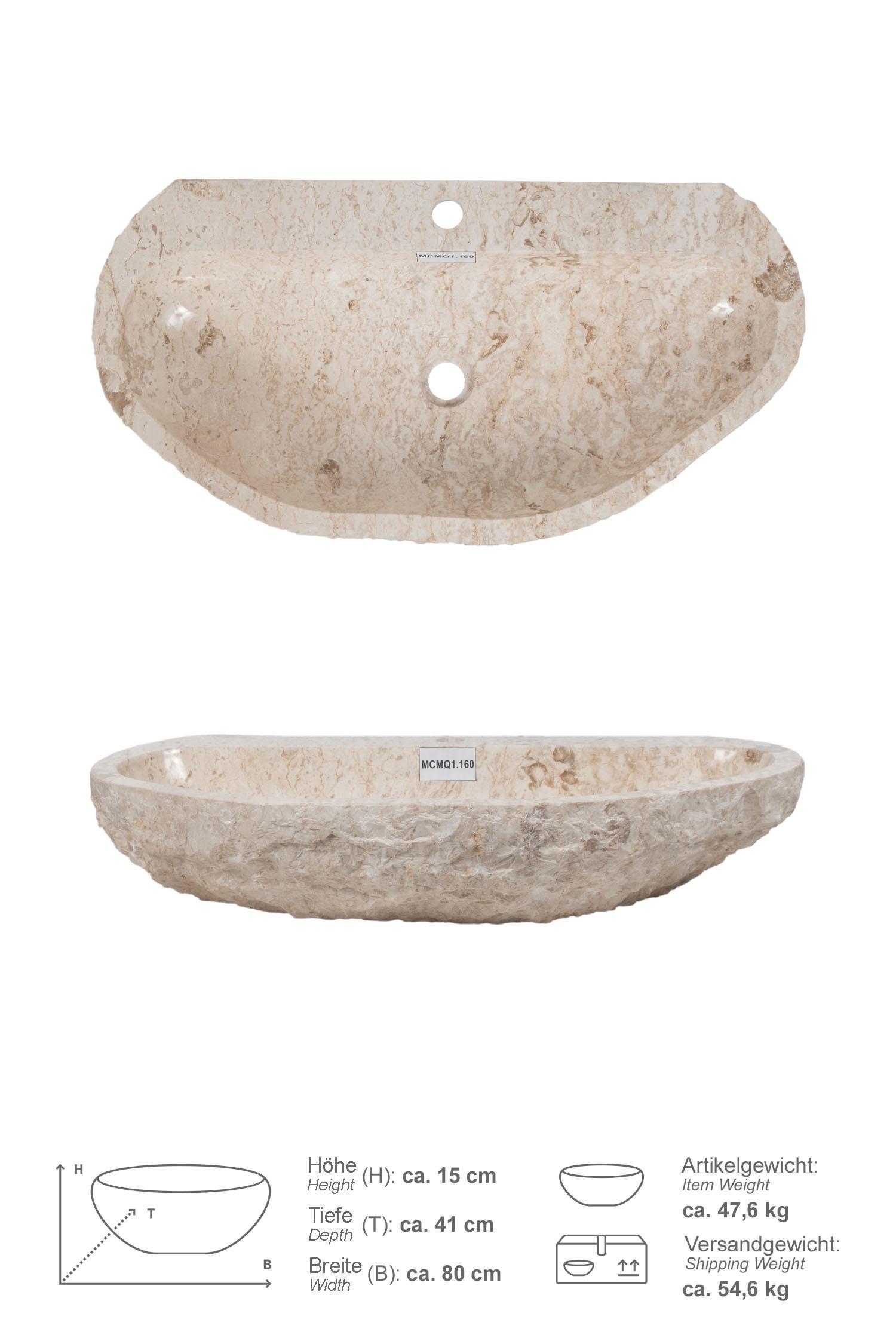 Erosi Marmor Waschbecken creme mit Hahnloch 80 cm
MCMQ1.160
