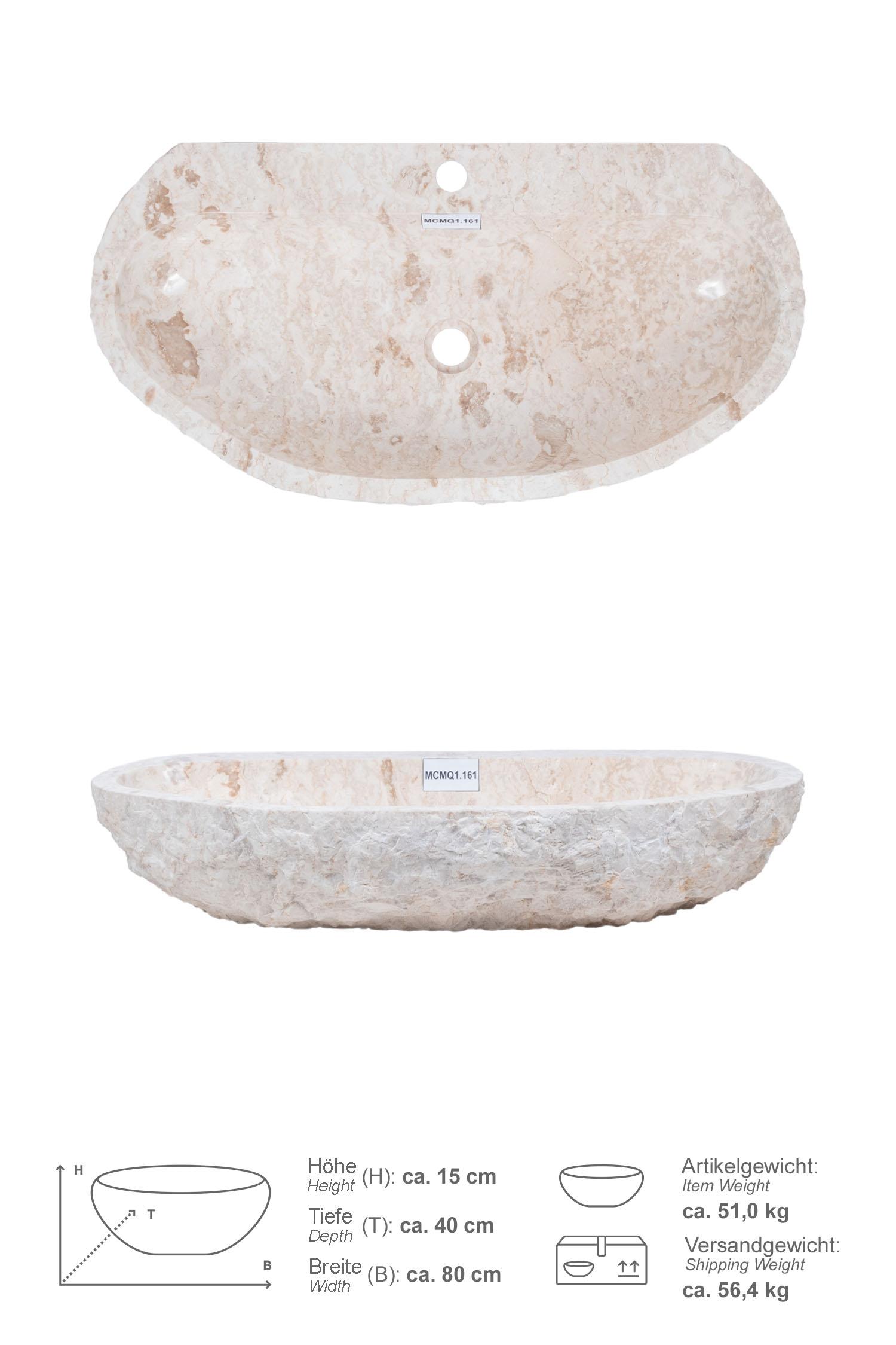 Erosi Marmor Waschbecken creme mit Hahnloch 80 cm MCMQ1.161