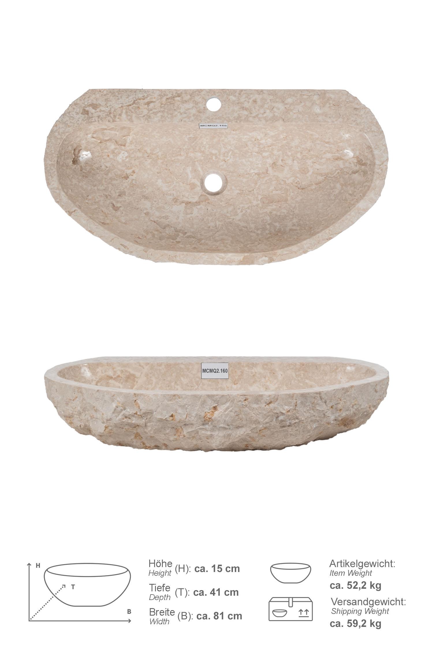 Erosi Marmor Waschbecken creme mit Hahnloch 80 cm
MCMQ2.160