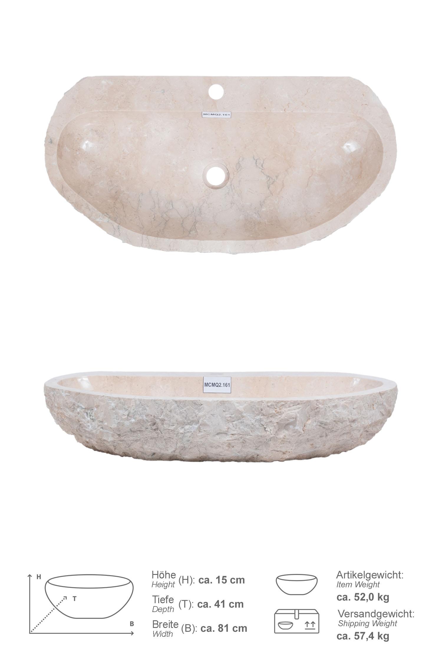 Erosi Marmor Waschbecken creme mit Hahnloch 80 cm
MCMQ2.161