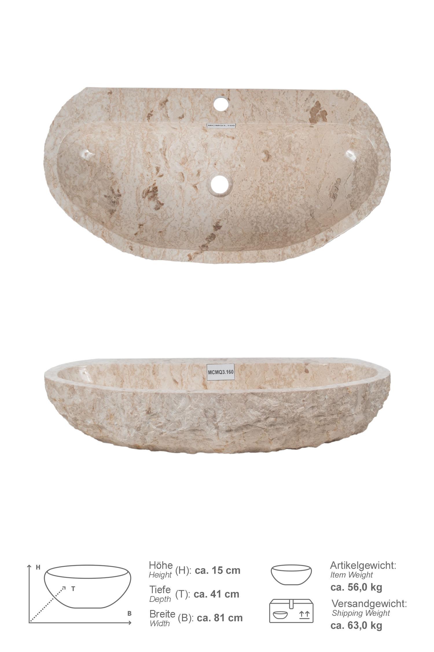 Erosi Marmor Waschbecken creme mit Hahnloch 80 cm
MCMQ3.160