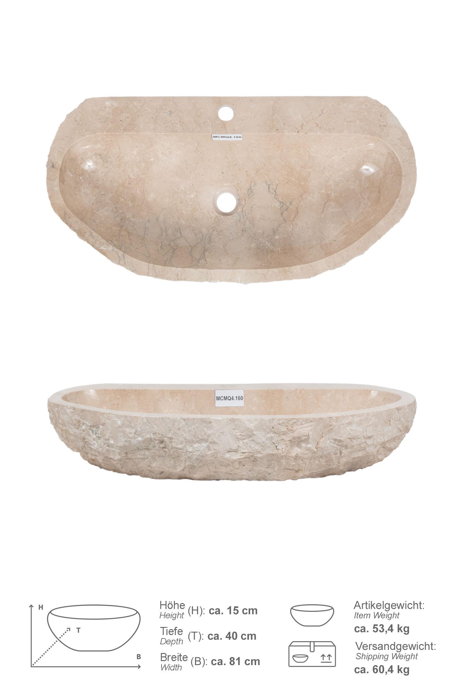 Erosi Marmor Waschbecken creme mit Hahnloch 80 cm
MCMQ4.160