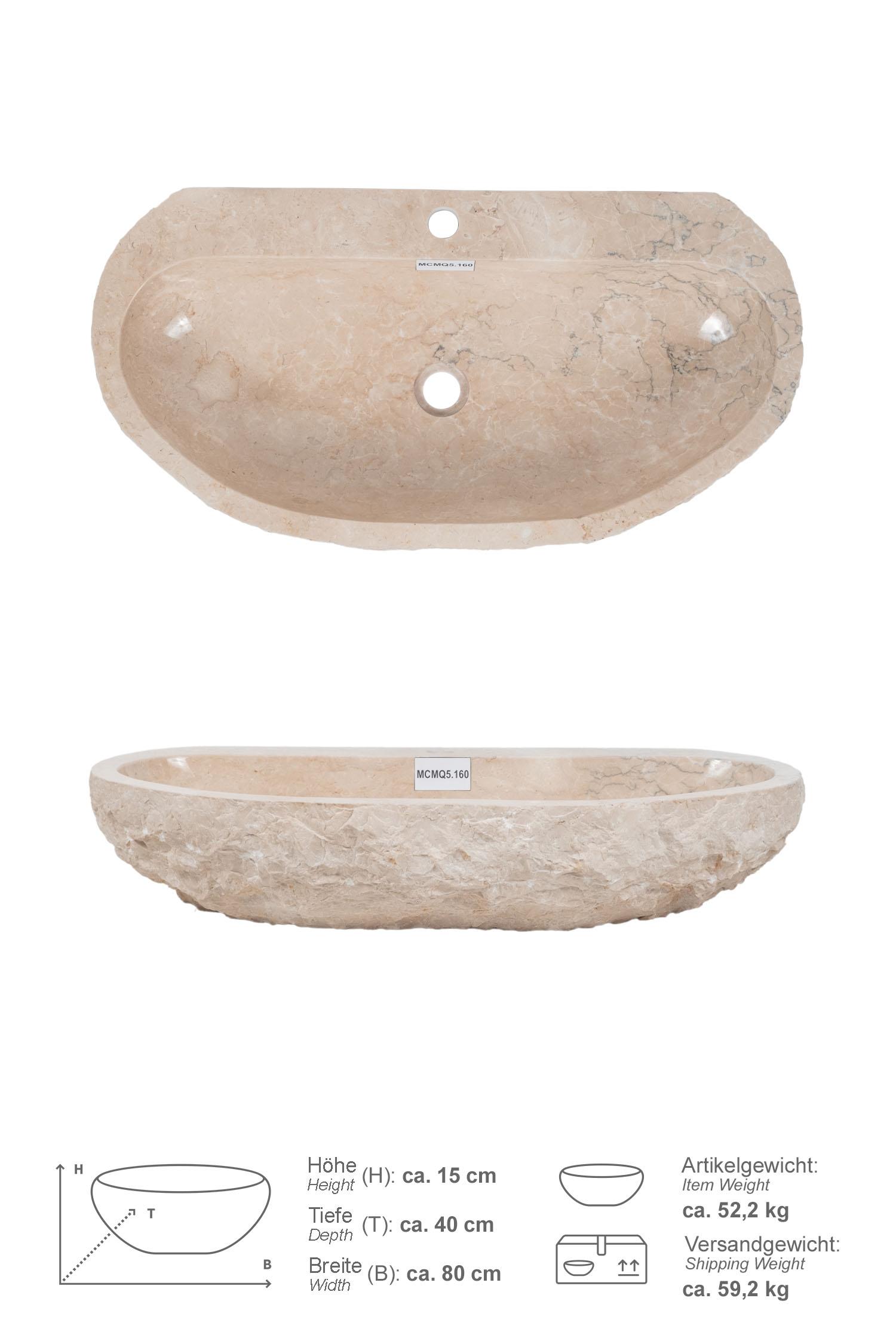 Erosi Marmor Waschbecken creme mit Hahnloch 80 cm
MCMQ5.160