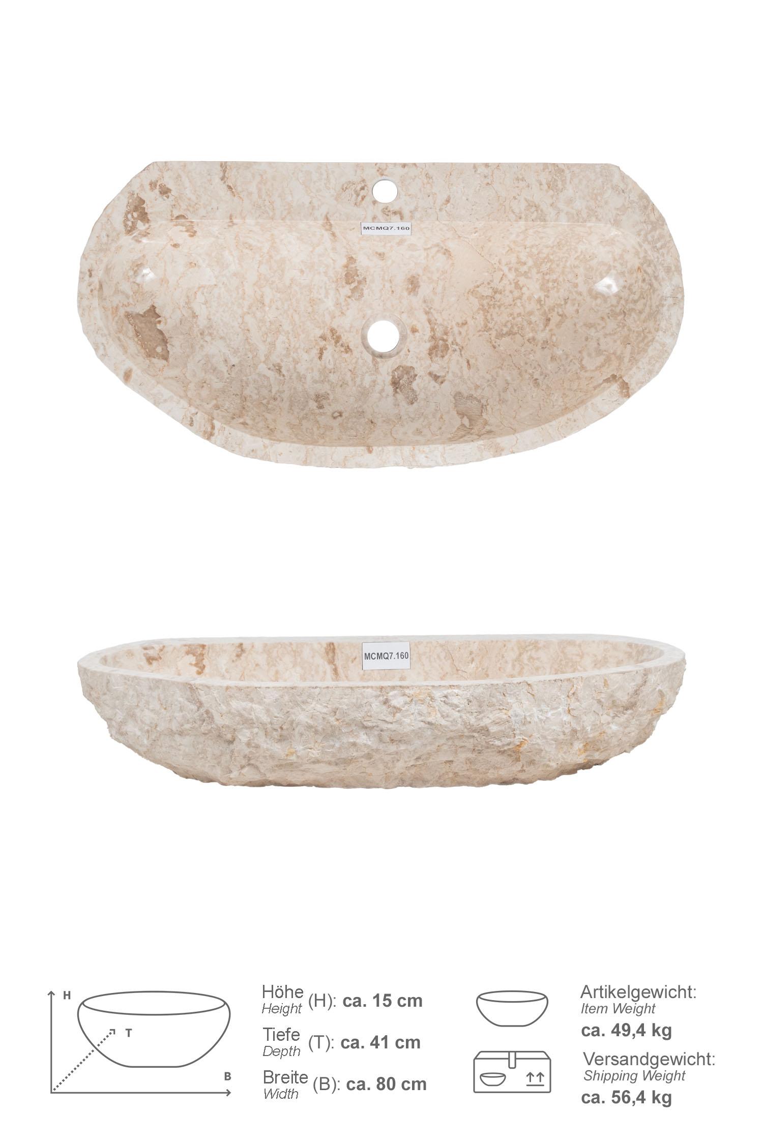 Erosi Marmor Waschbecken creme mit Hahnloch 80 cm
MCMQ7.160