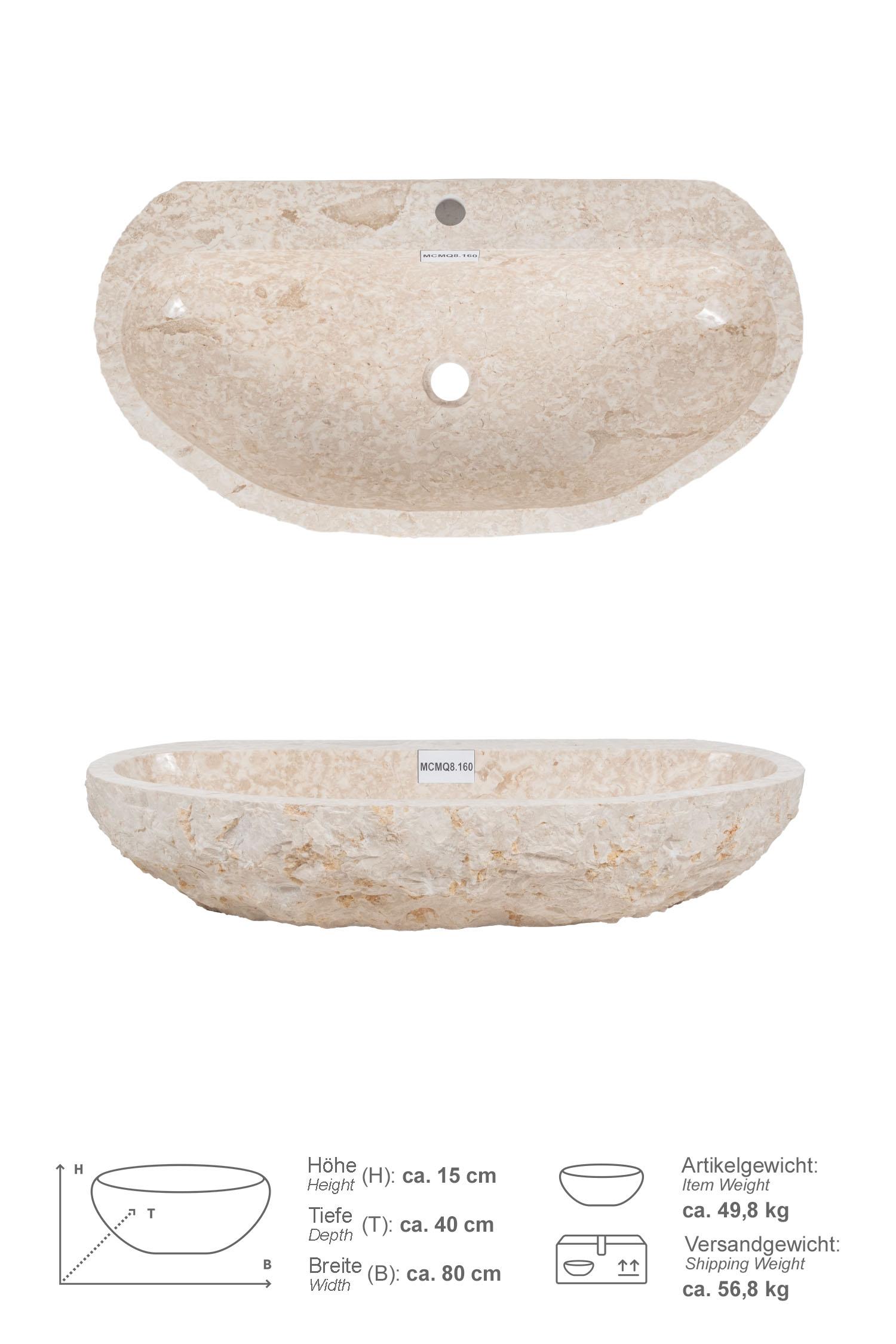Erosi Marmor Waschbecken creme mit Hahnloch 80 cm
MCMQ8.160