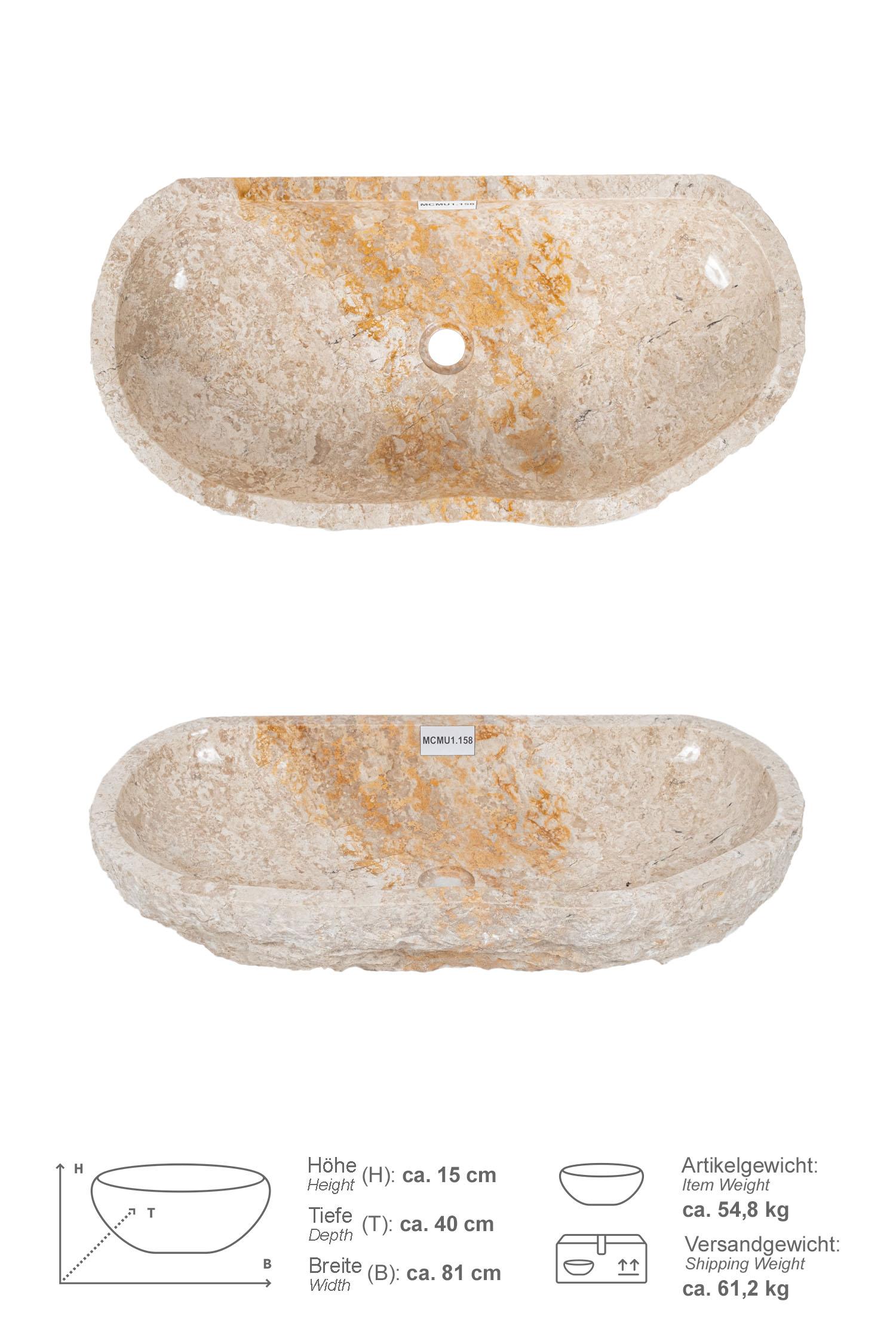 Erosi Marmor Waschbecken creme mit gerader Rückwand 80 cm
MCMU1.158