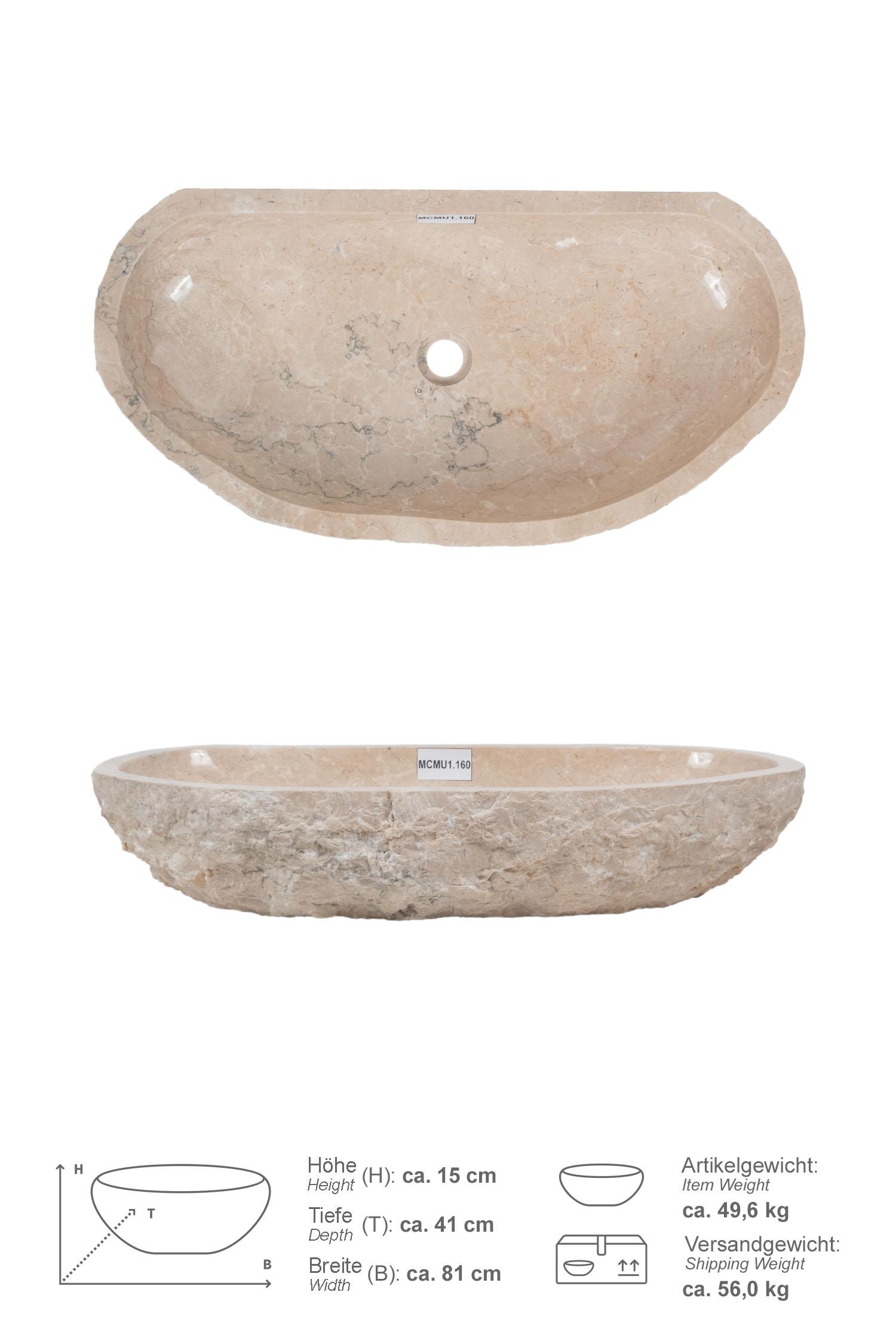 Erosi Marmor Waschbecken creme mit gerader Rückwand 80 cm
MCMU1.160
