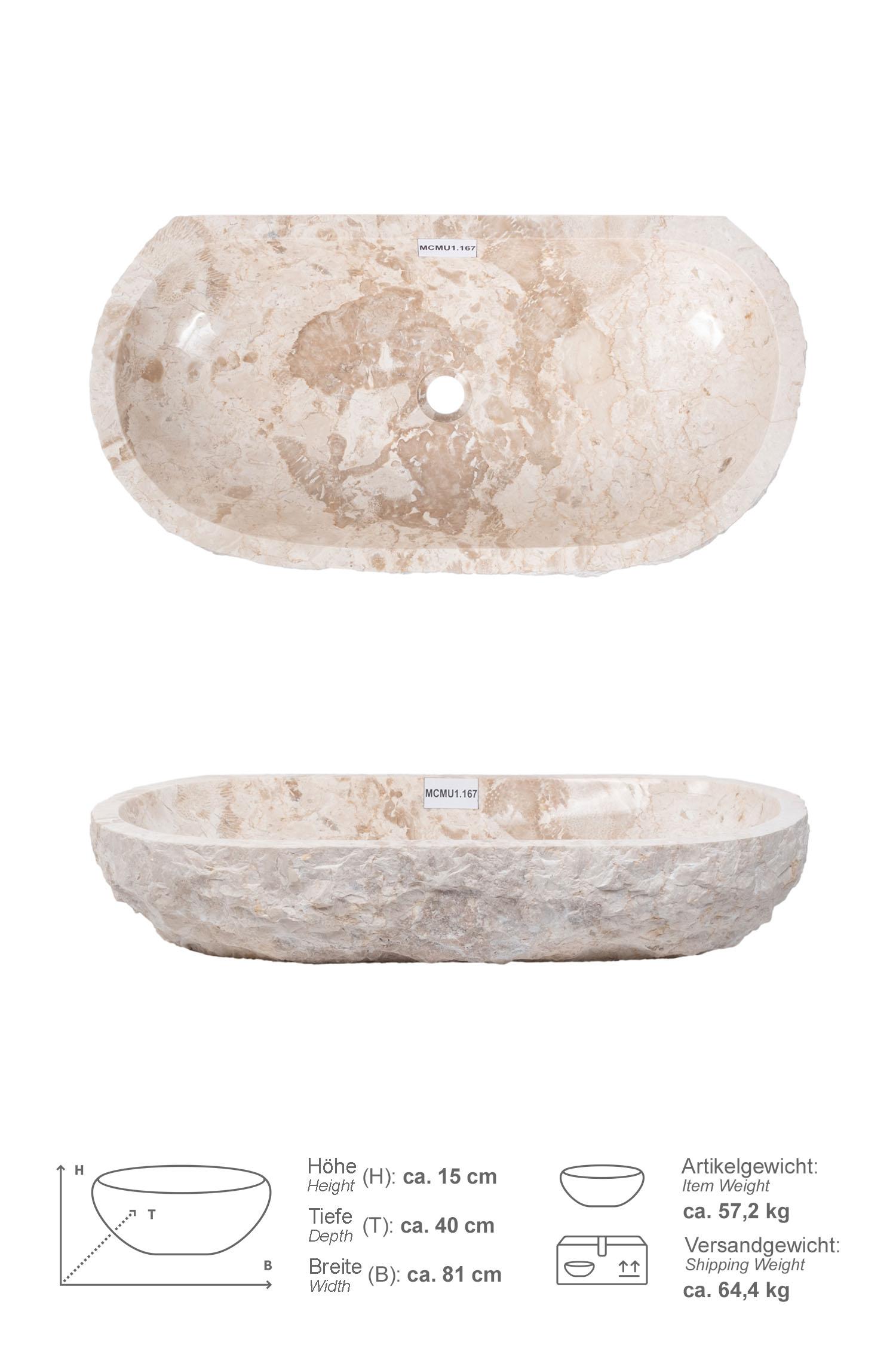 Erosi Marmor Waschbecken creme mit gerader Rückwand 80 cm
MCMU1.167