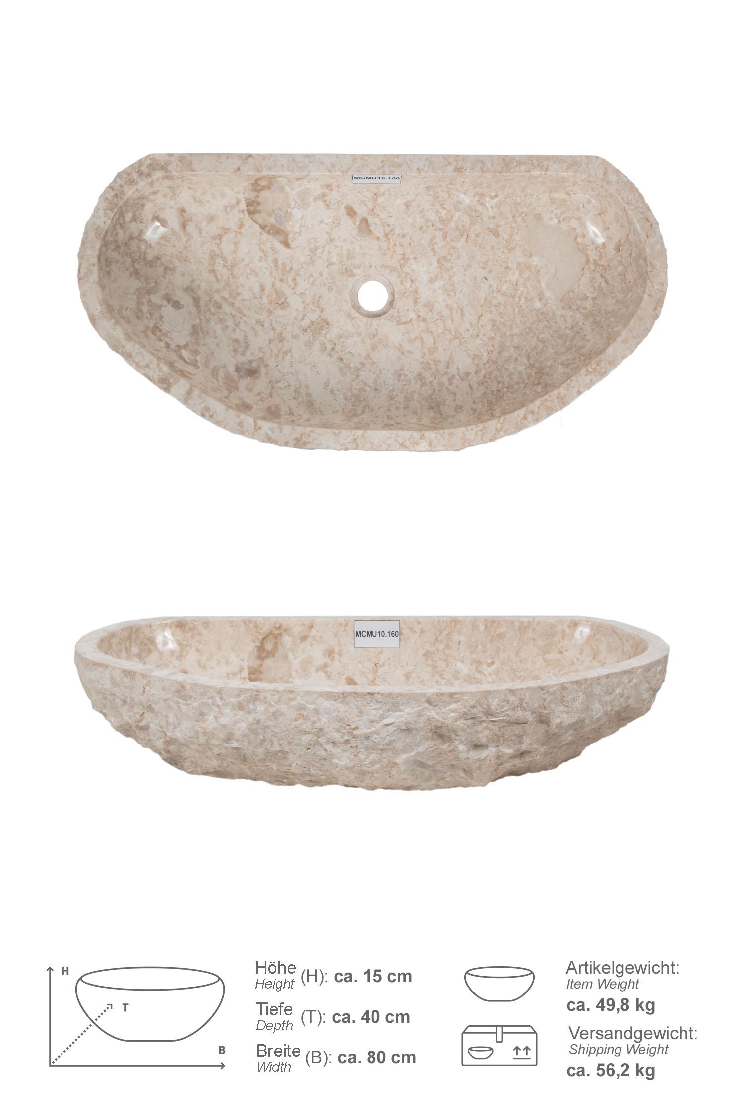 Erosi Marmor Waschbecken creme mit gerader Rückwand 80 cm
MCMU10.160