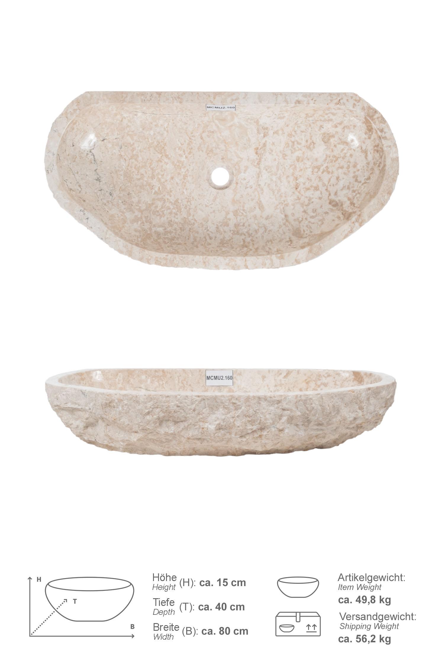 Erosi Marmor Waschbecken creme mit gerader Rückwand 80 cm
MCMU2.160
