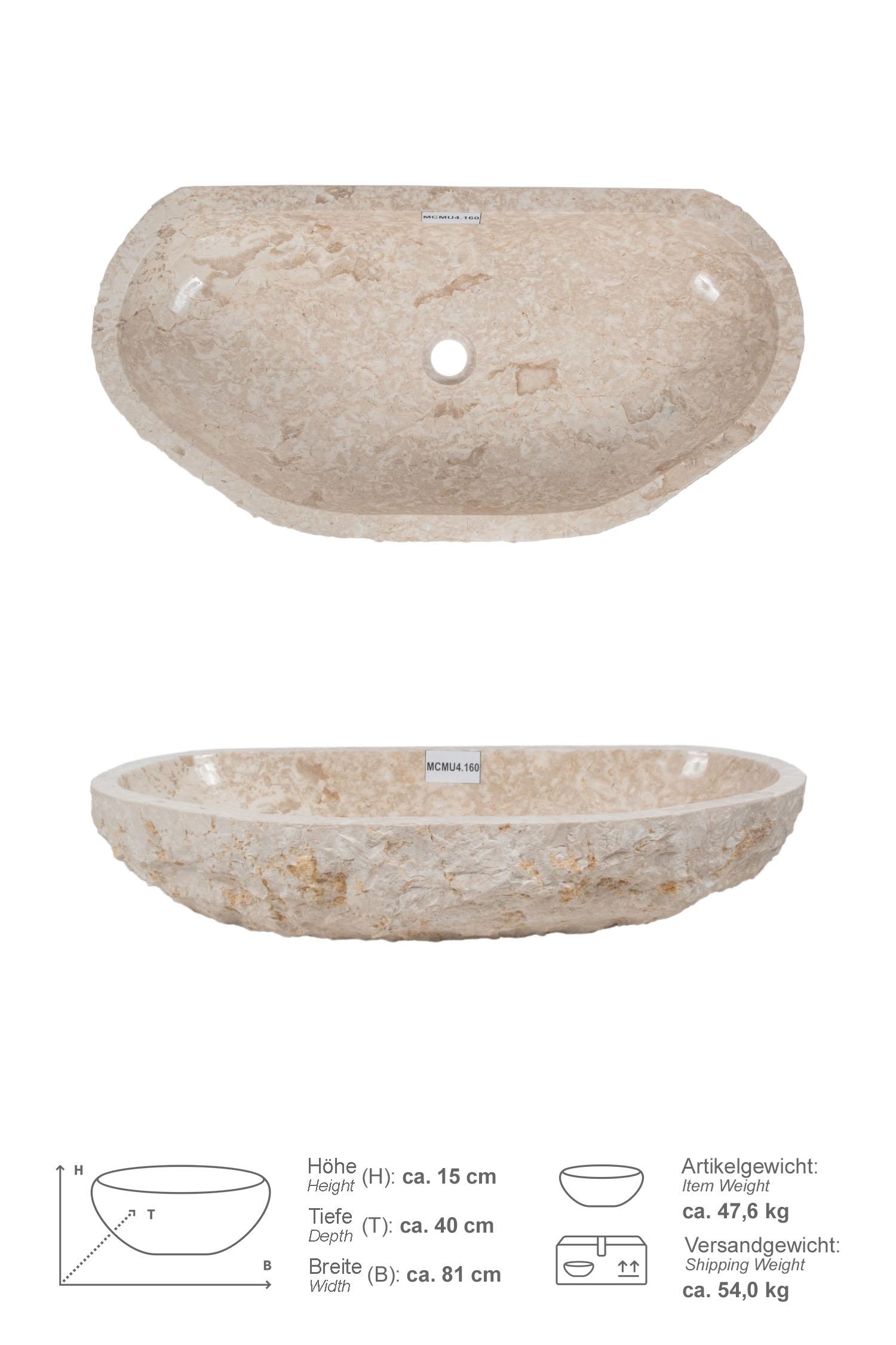 Erosi Marmor Waschbecken creme mit gerader Rückwand 80 cm
MCMU4.160