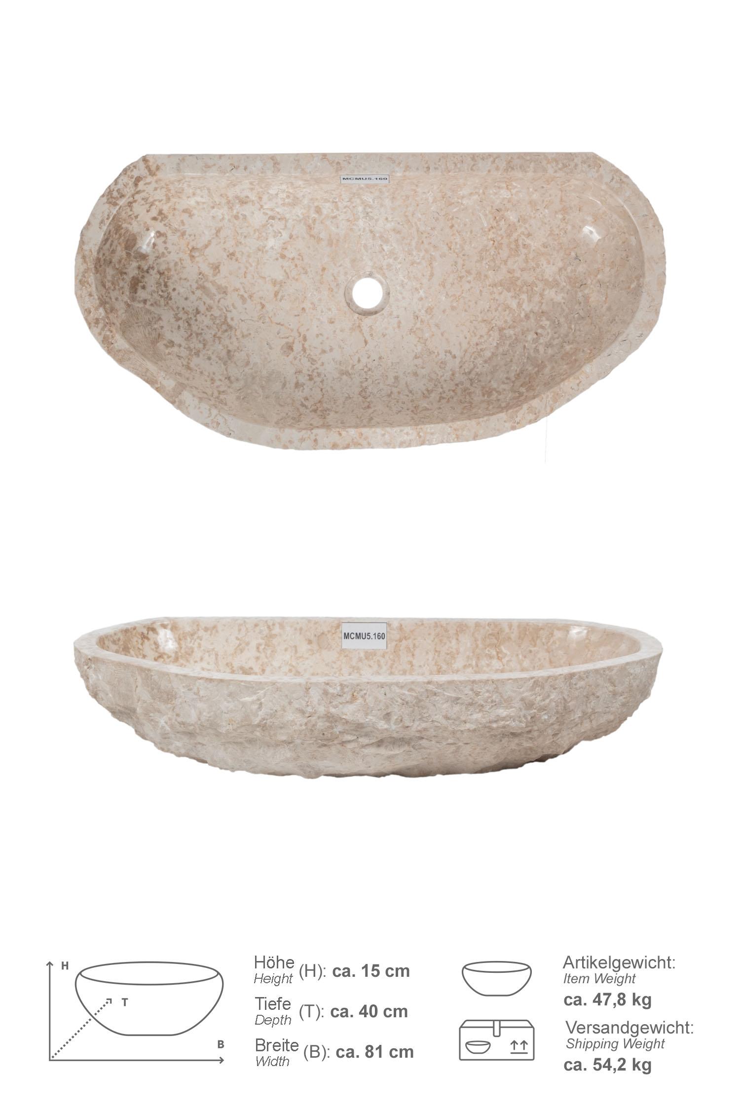 Erosi Marmor Waschbecken creme mit gerader Rückwand 80 cm
MCMU5.160
