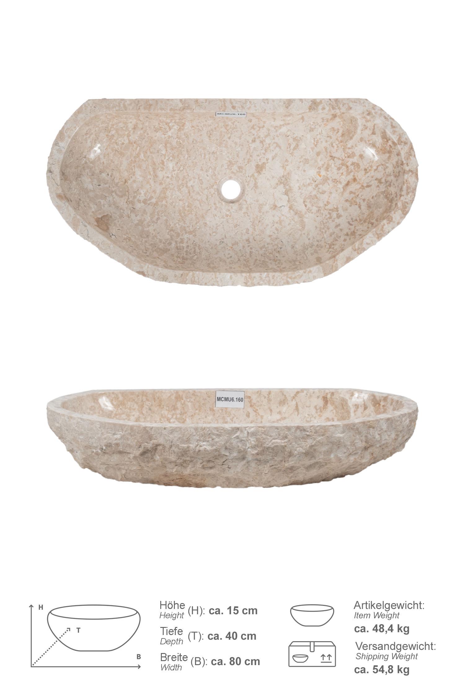 Erosi Marmor Waschbecken creme mit gerader Rückwand 80 cm
MCMU6.160