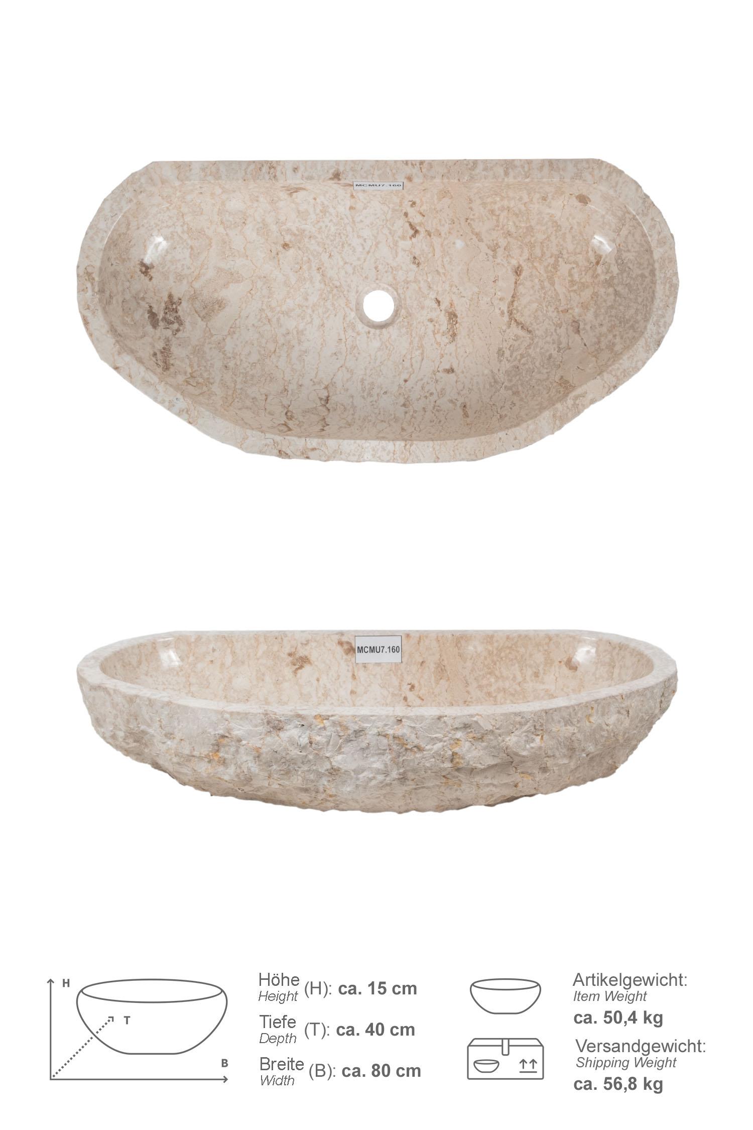 Erosi Marmor Waschbecken creme mit gerader Rückwand 80 cm
MCMU7.160