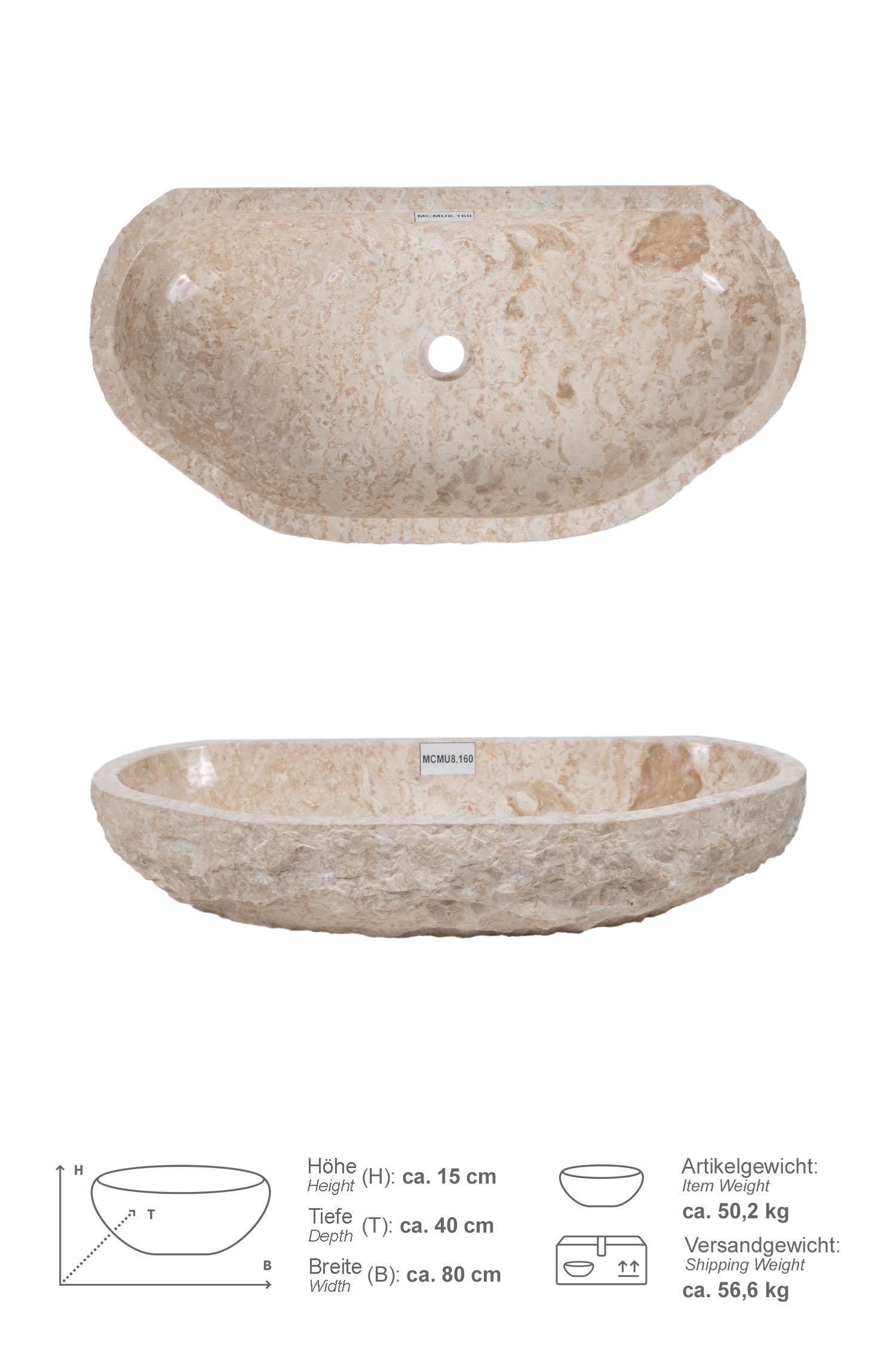 Erosi Marmor Waschbecken creme mit gerader Rückwand 80 cm
MCMU8.160