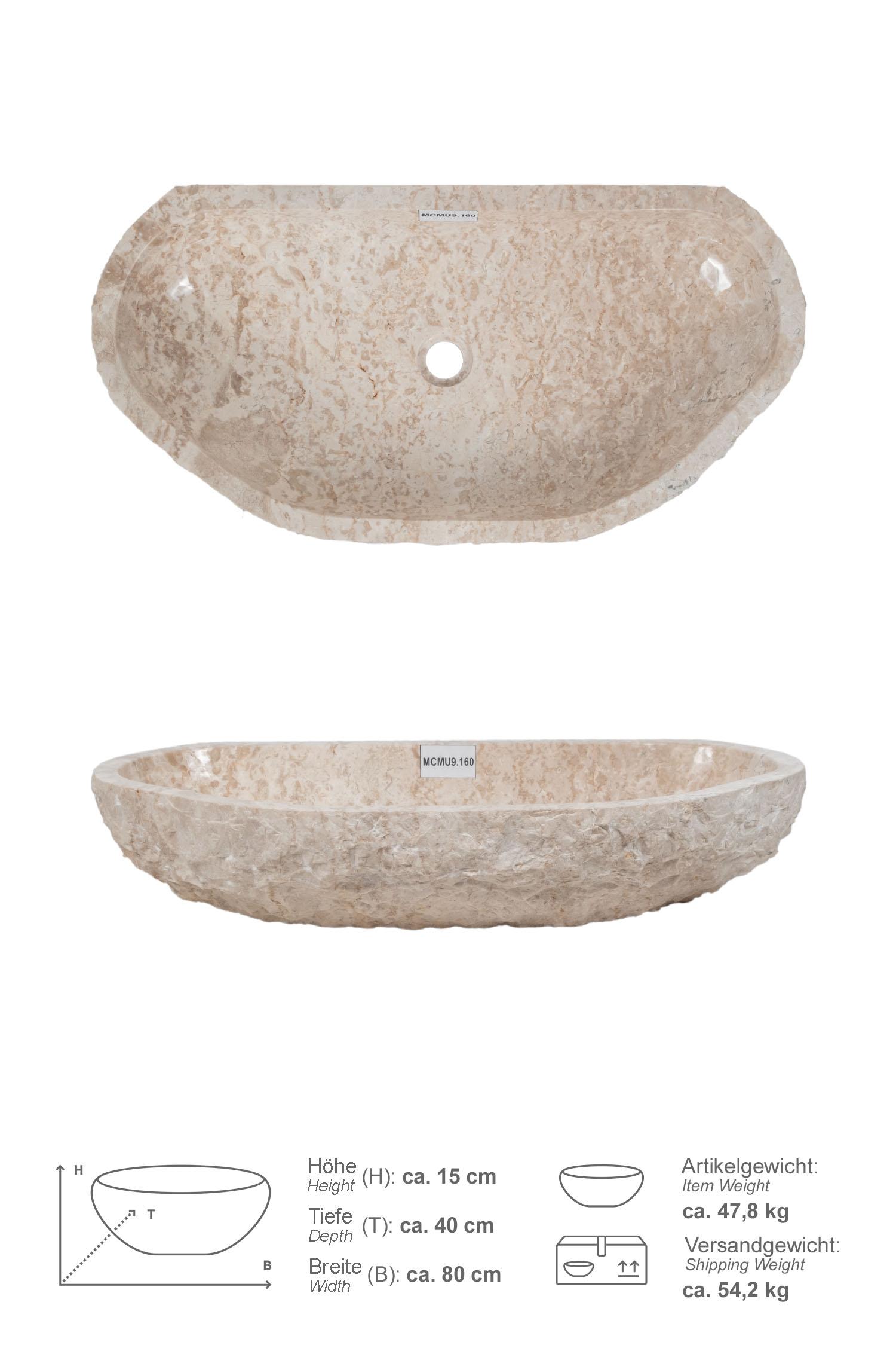 Erosi Marmor Waschbecken creme mit gerader Rückwand 80 cm
MCMU9.160