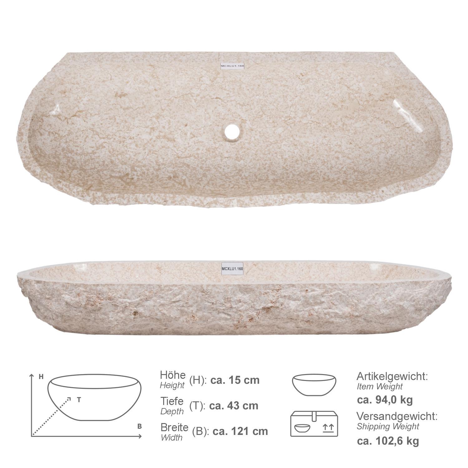 Erosi Marmor Waschbecken creme mit gerader Rückwand 120 cm
MCXLU1.160