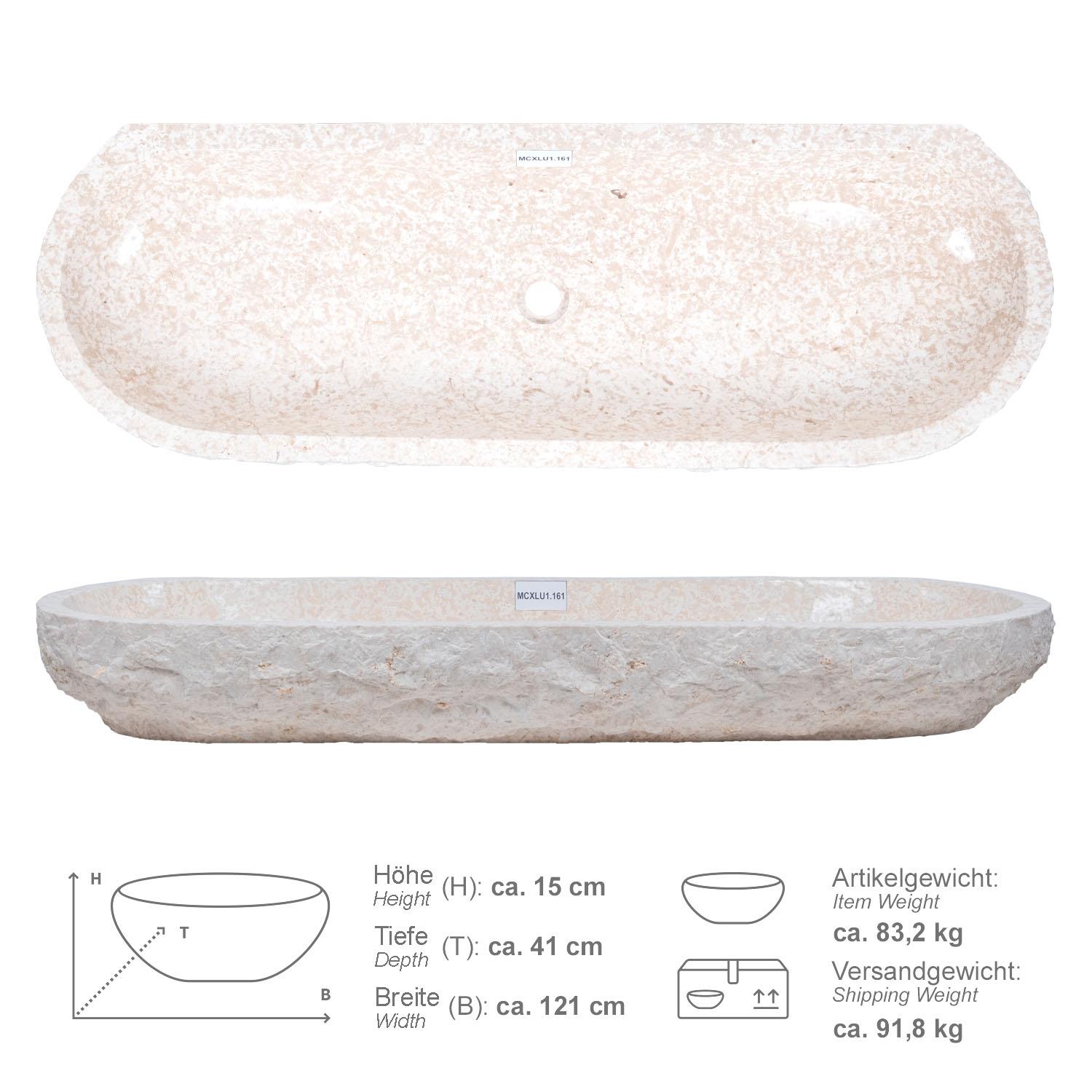 Erosi Marmor Waschbecken creme mit gerader Rückwand 120 cm MCXLU1.161