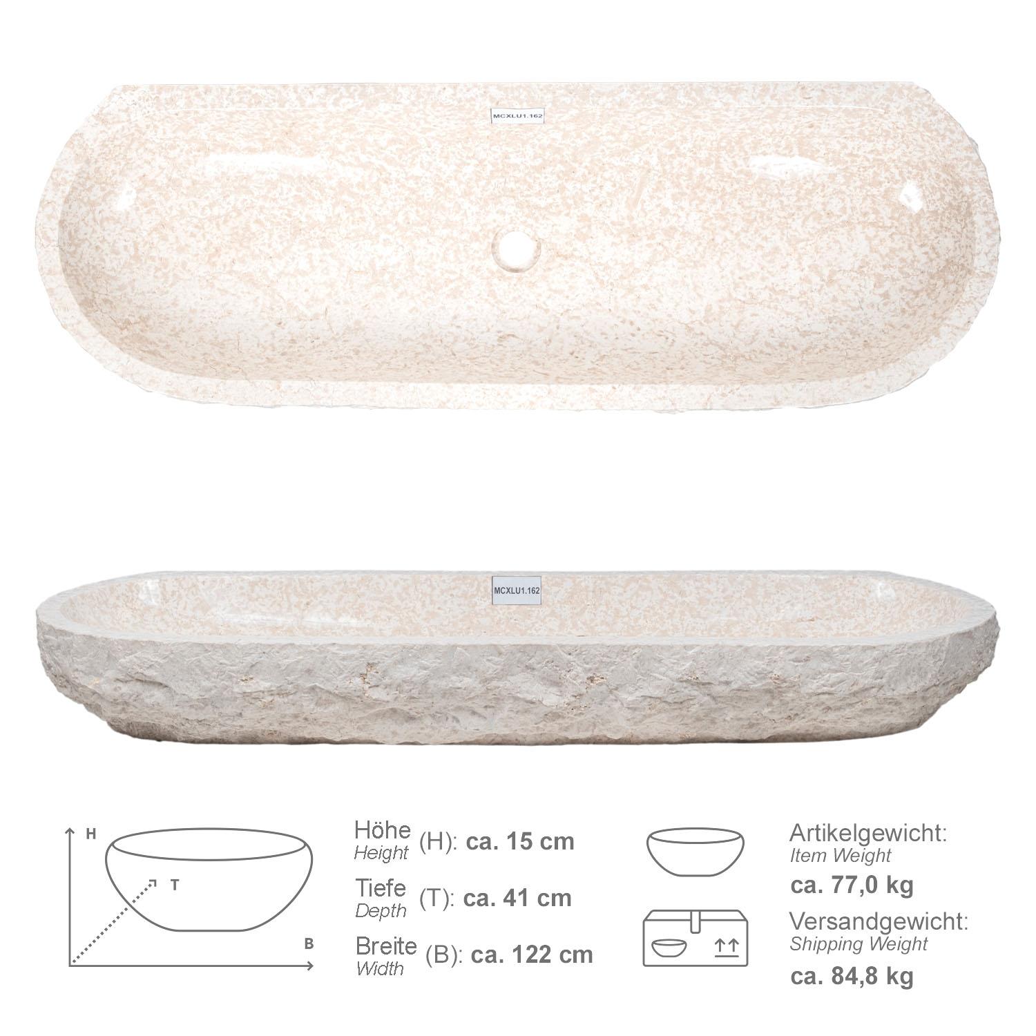 Erosi Marmor Waschbecken creme mit gerader Rückwand 120 cm
MCXLU1.162