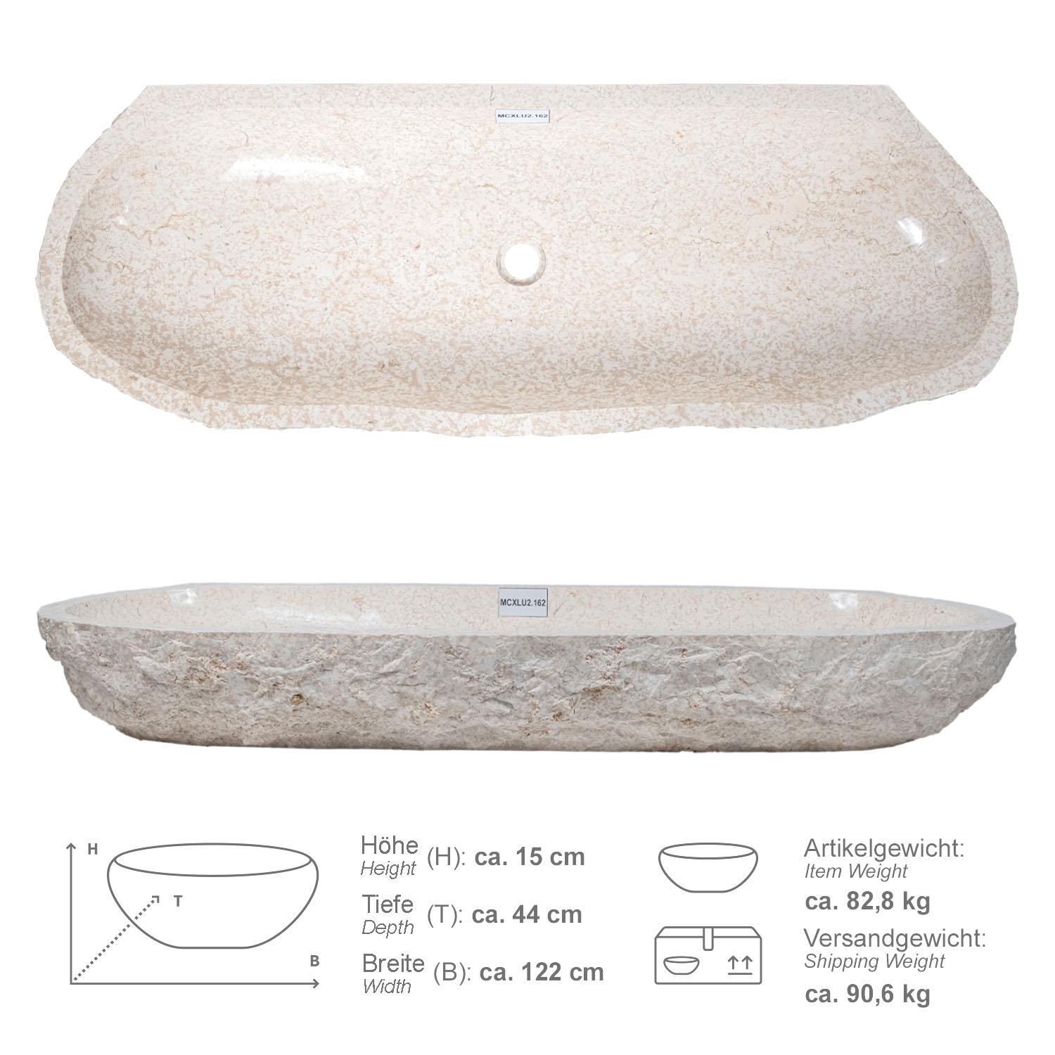 Erosi Marmor Waschbecken creme mit gerader Rückwand 120 cm
MCXLU2.162