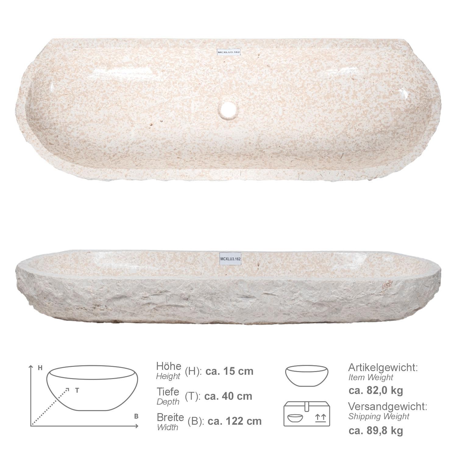 Erosi Marmor Waschbecken creme mit gerader Rückwand 120 cm
MCXLU3.162