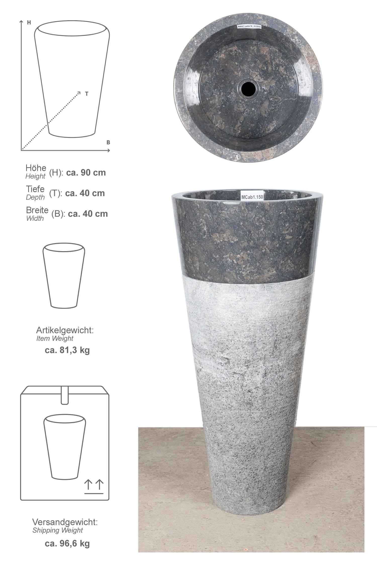 Marmor Standwaschbecken CN PEDESTAL 90 cm schwarz gehämmert 
MCab1.150