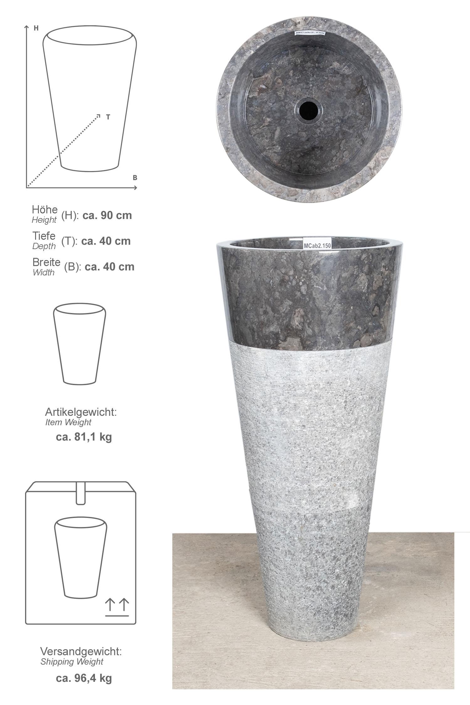 Marmor Standwaschbecken CN PEDESTAL 90 cm schwarz gehämmert 
MCab2.150