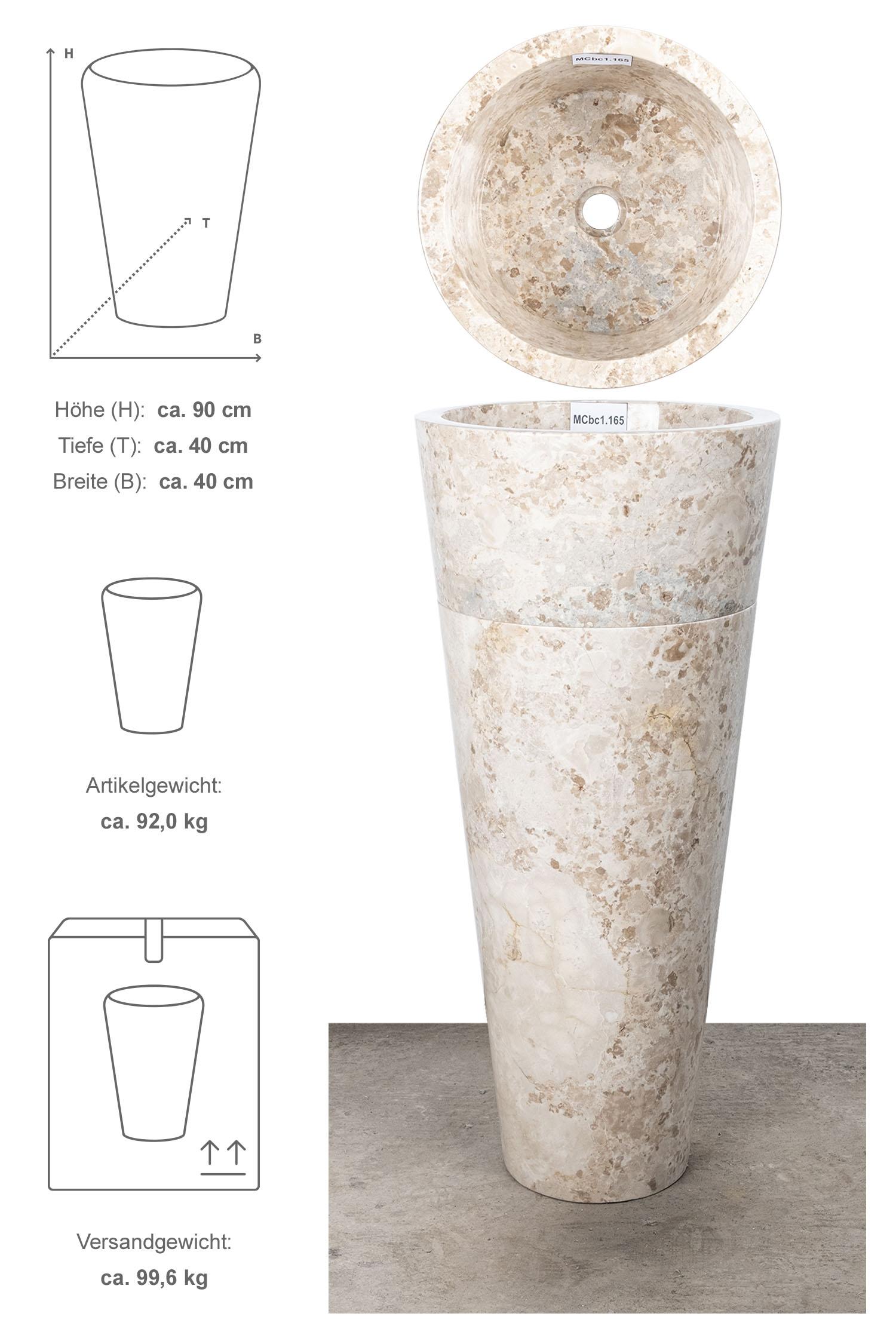 Marmor Standwaschbecken CN PEDESTAL 90 cm creme poliert
MCbc1.165