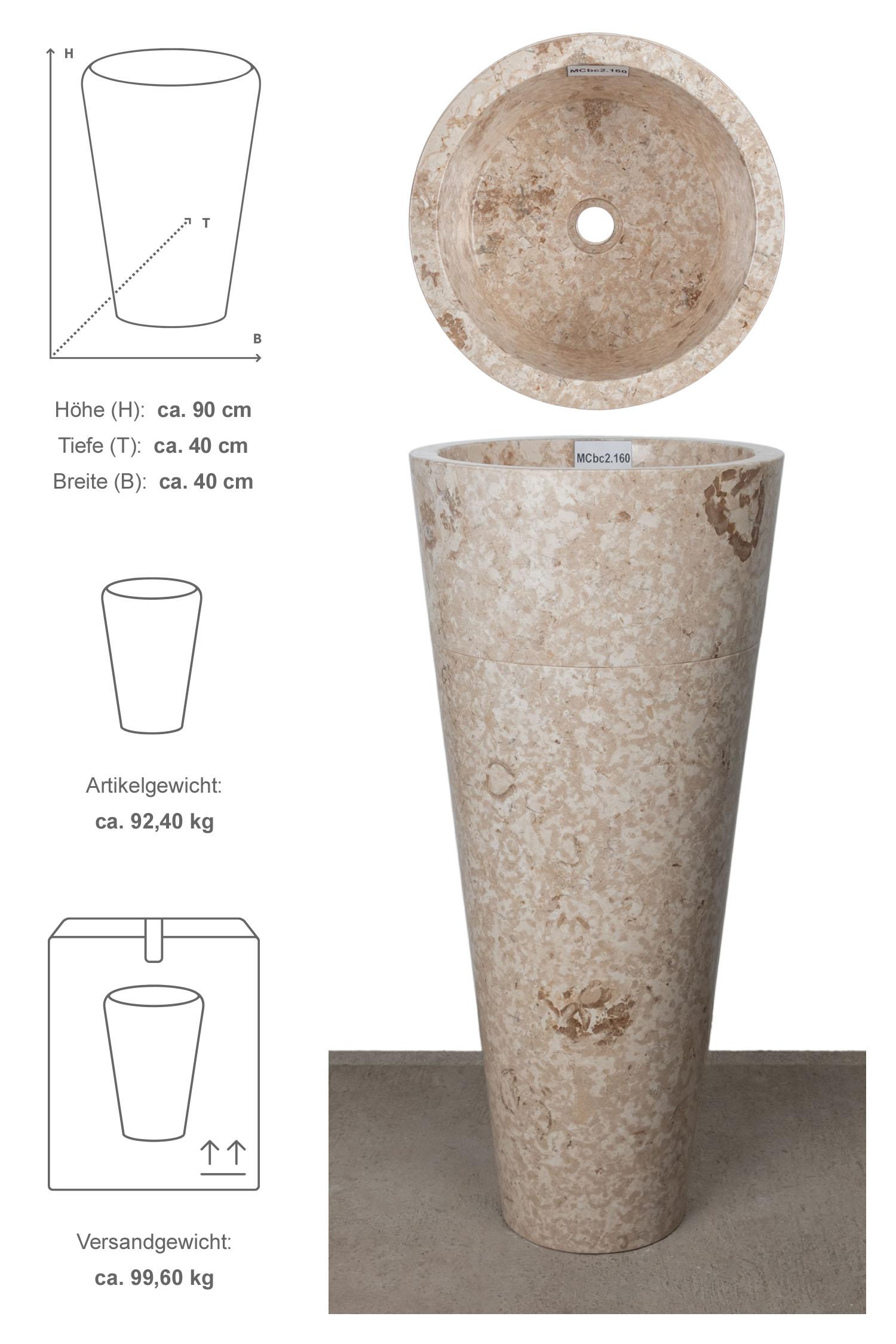 Marmor Standwaschbecken CN PEDESTAL 90 cm creme poliert MCbc2.160