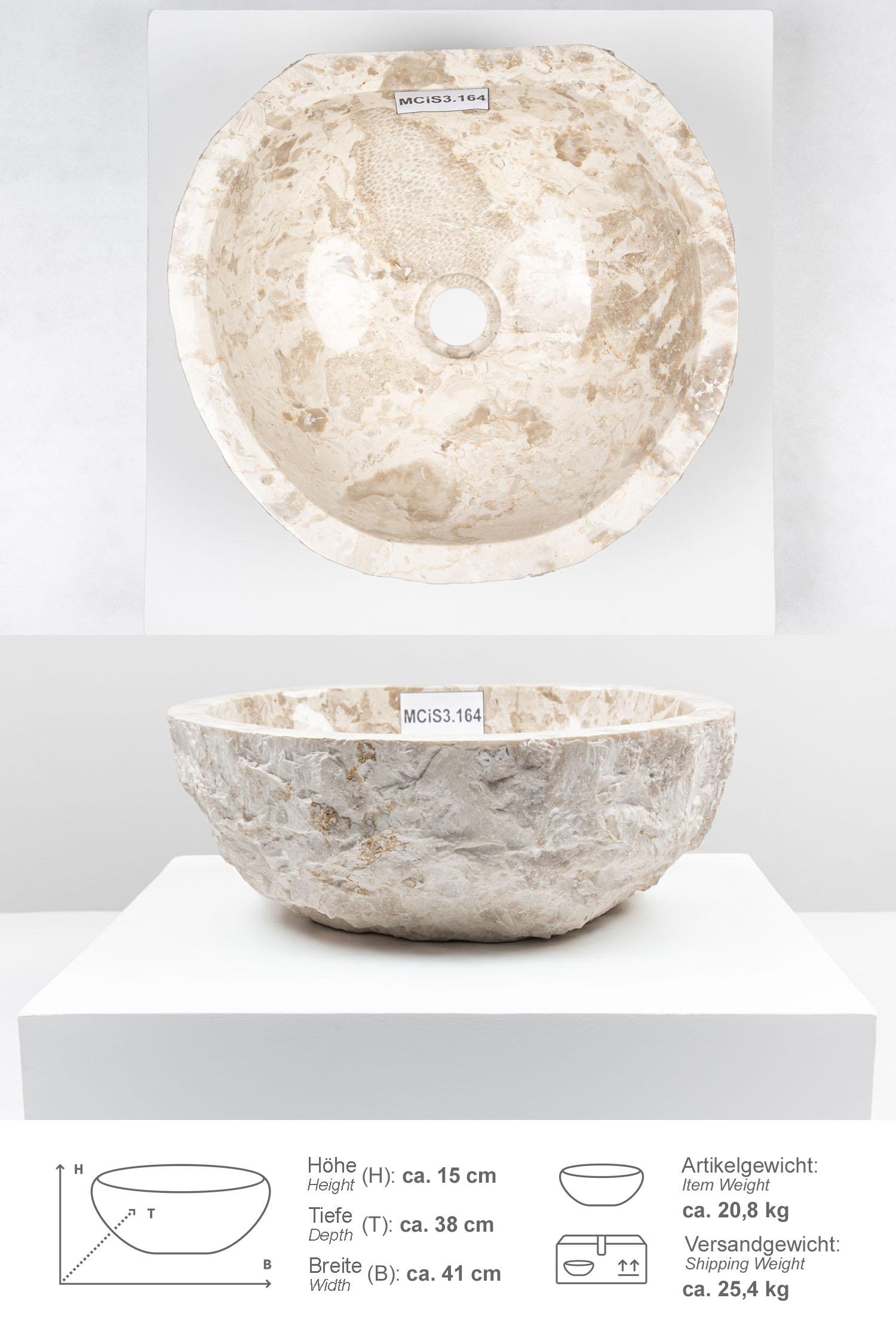 Erosi Marmor Waschbecken mit gerader Rückwand 40 cm creme MCiS3.164