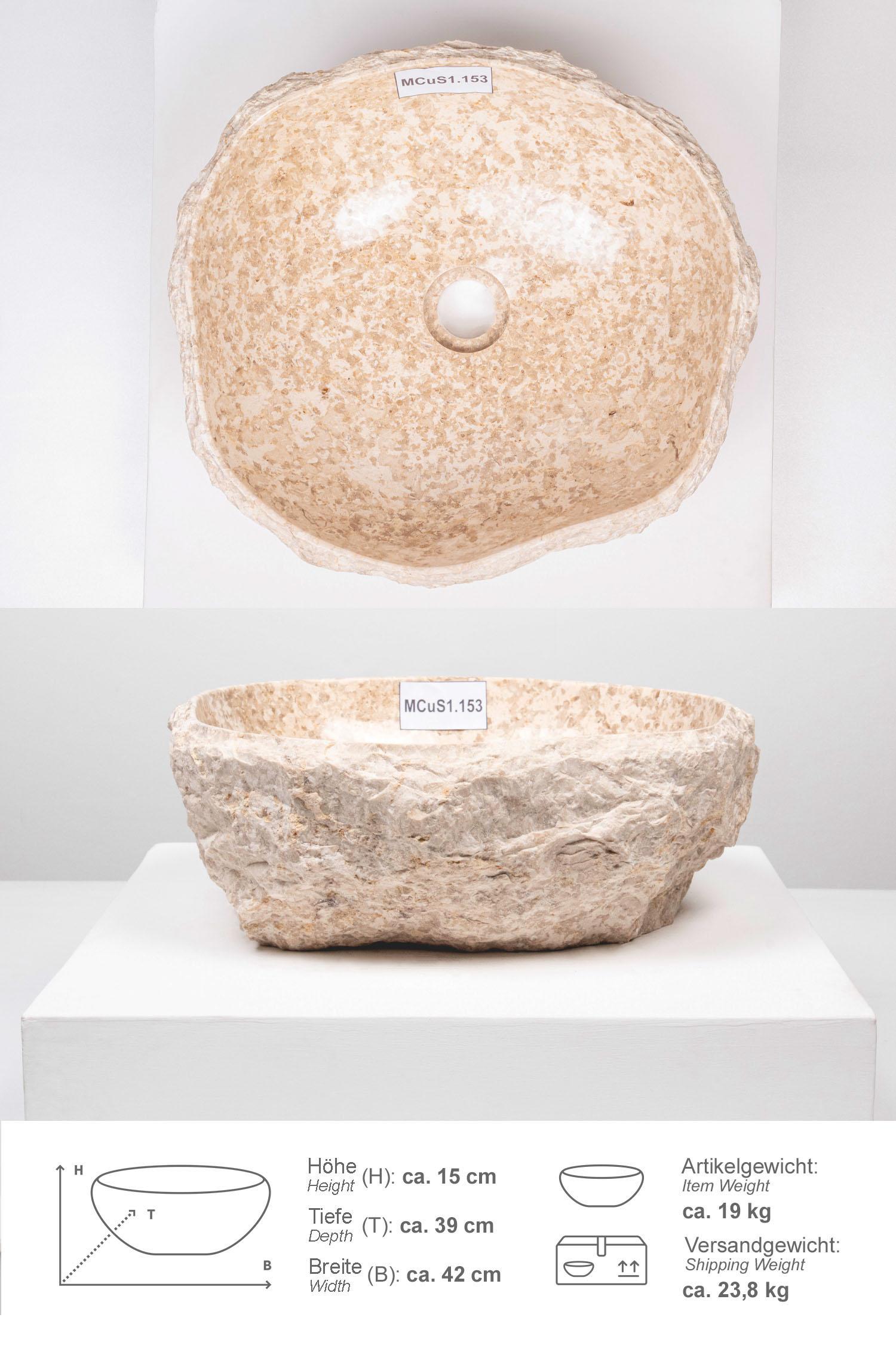 Erosi Marmor Waschbecken mit Naturkante 40 cm creme MCuS1.153