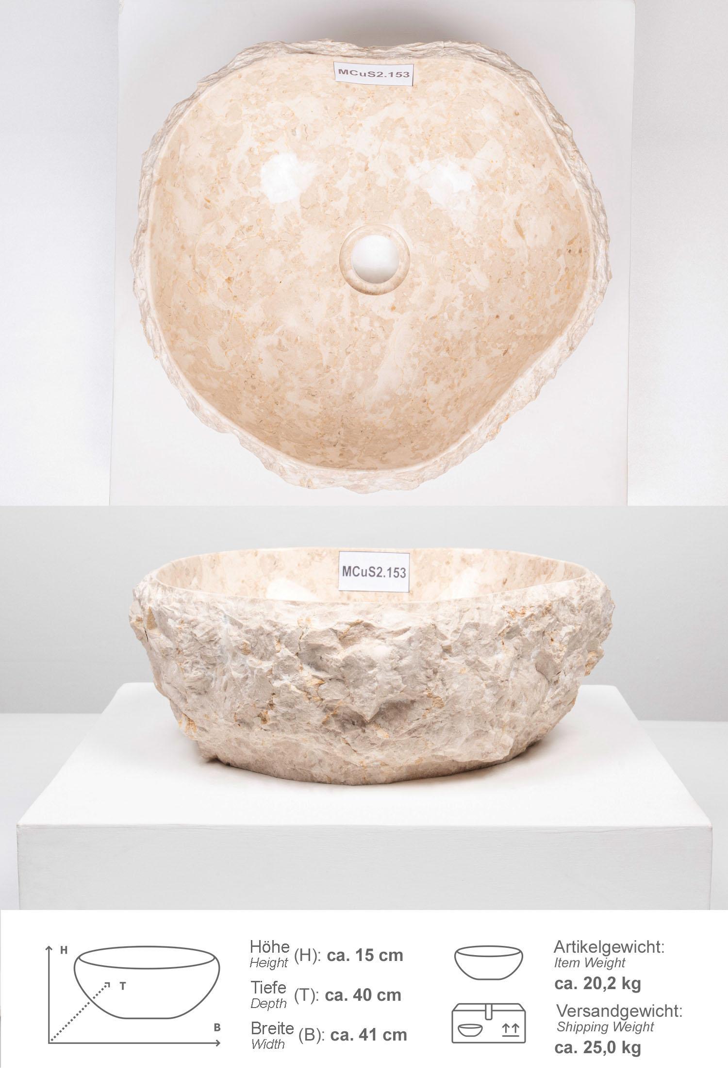 Erosi Marmor Waschbecken mit Naturkante 40 cm creme
MCuS2.153