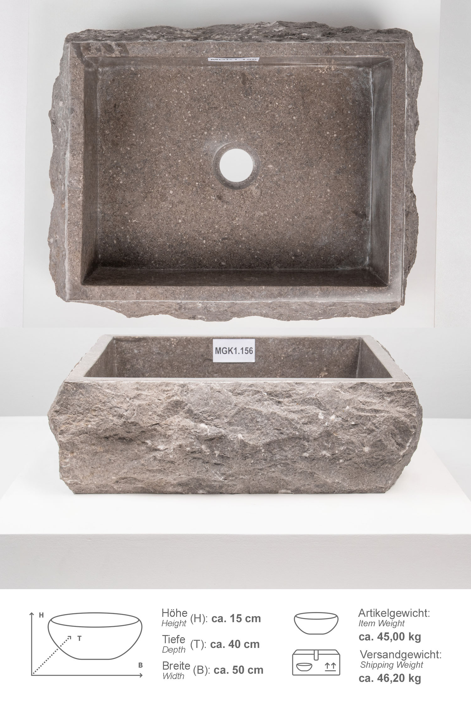 Marmor - Waschbecken KOTAK 50 cm grau
MGK1.156