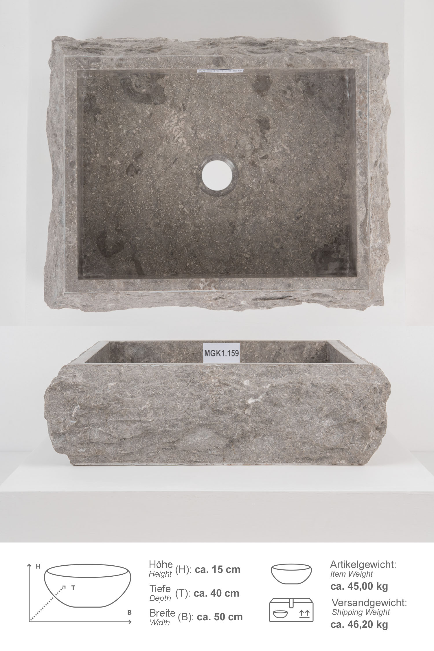 Marmor - Waschbecken KOTAK 50 cm grau
MGK1.159
