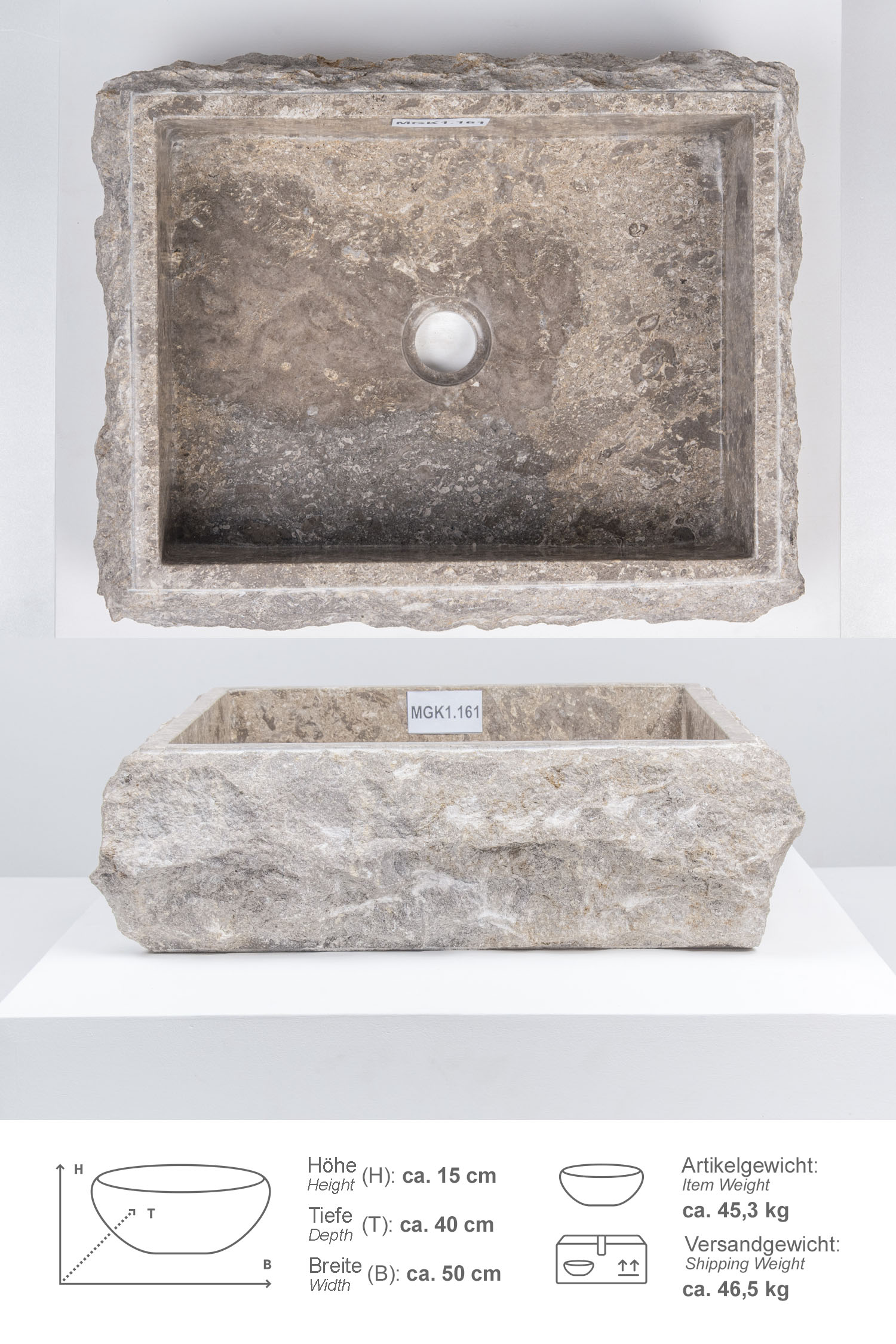 Marmor - Waschbecken KOTAK 50 cm grau
MGK1.161