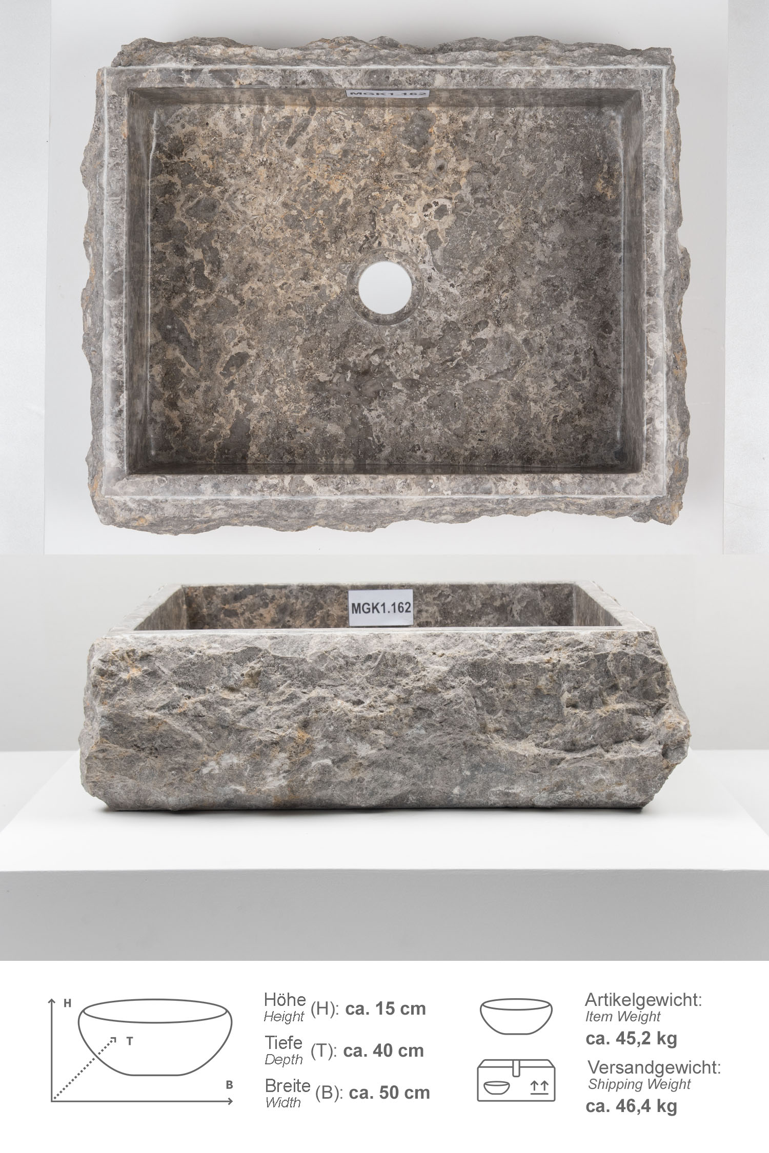 Marmor - Waschbecken KOTAK 50 cm grau
MGK1.162