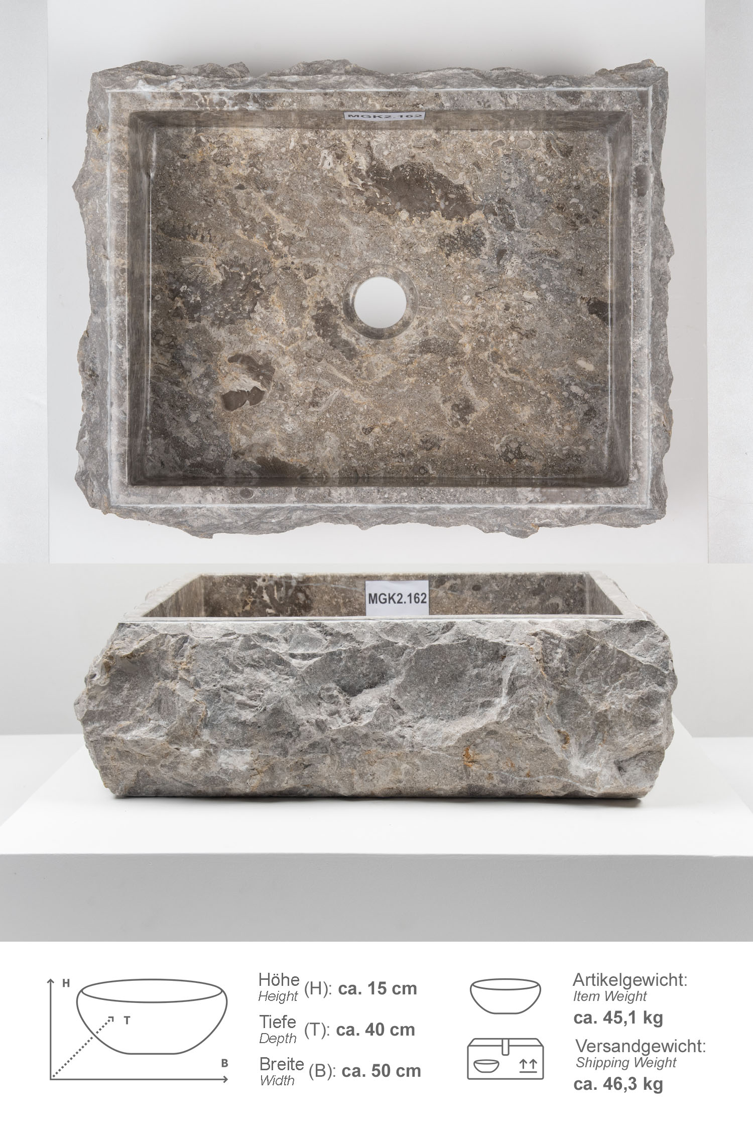Marmor - Waschbecken KOTAK 50 cm grau
MGK2.162